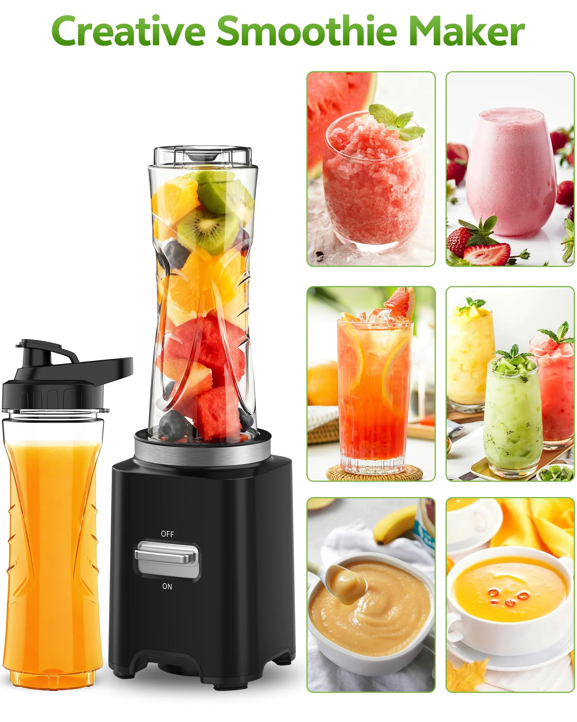 500W Batidora de Vaso,Batidora Portatil con 2 Botellas 600ml sin BPA,4 Cuchillas Inox,22000 rpm,Batidora Smoothies,Smoothie Blender, Mini Licuadora,Portable Blender,Mini Batidora Portatil