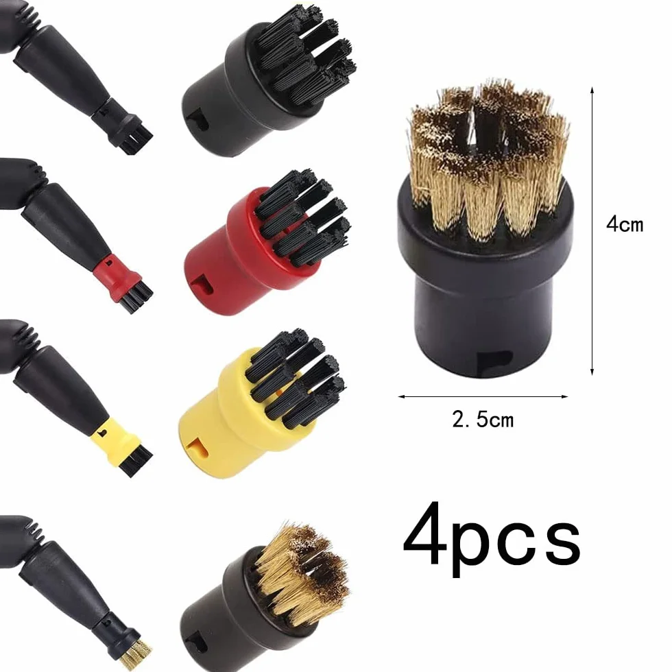 4Pcs Cepillo de Limpieza a Vapor Nylon + Cepillo de alambre de latón Boquillas de limpieza de vapo para Karcher SC1 SC2 SC3 SC4 SC5