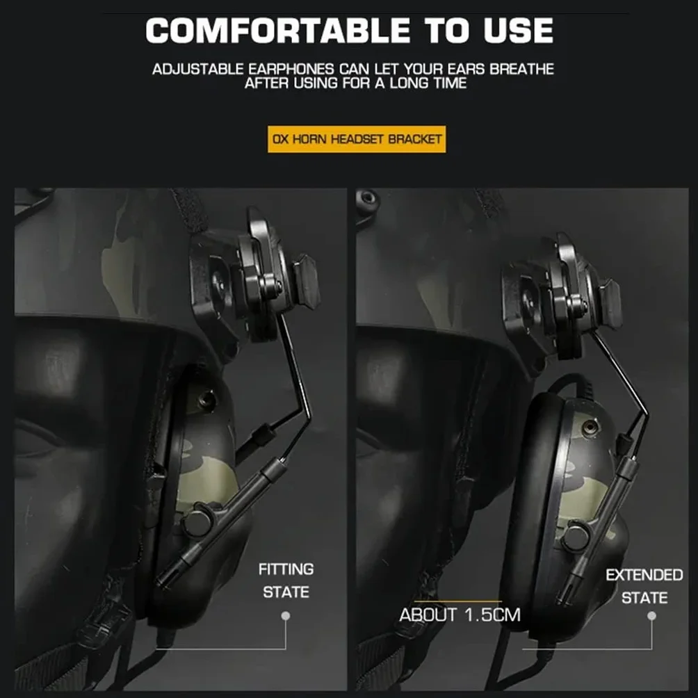 Adaptador de Auriculares Táctico para Casco Fast ACH, Soporte de Orejera Ajustable Izquierda/Derecha BK