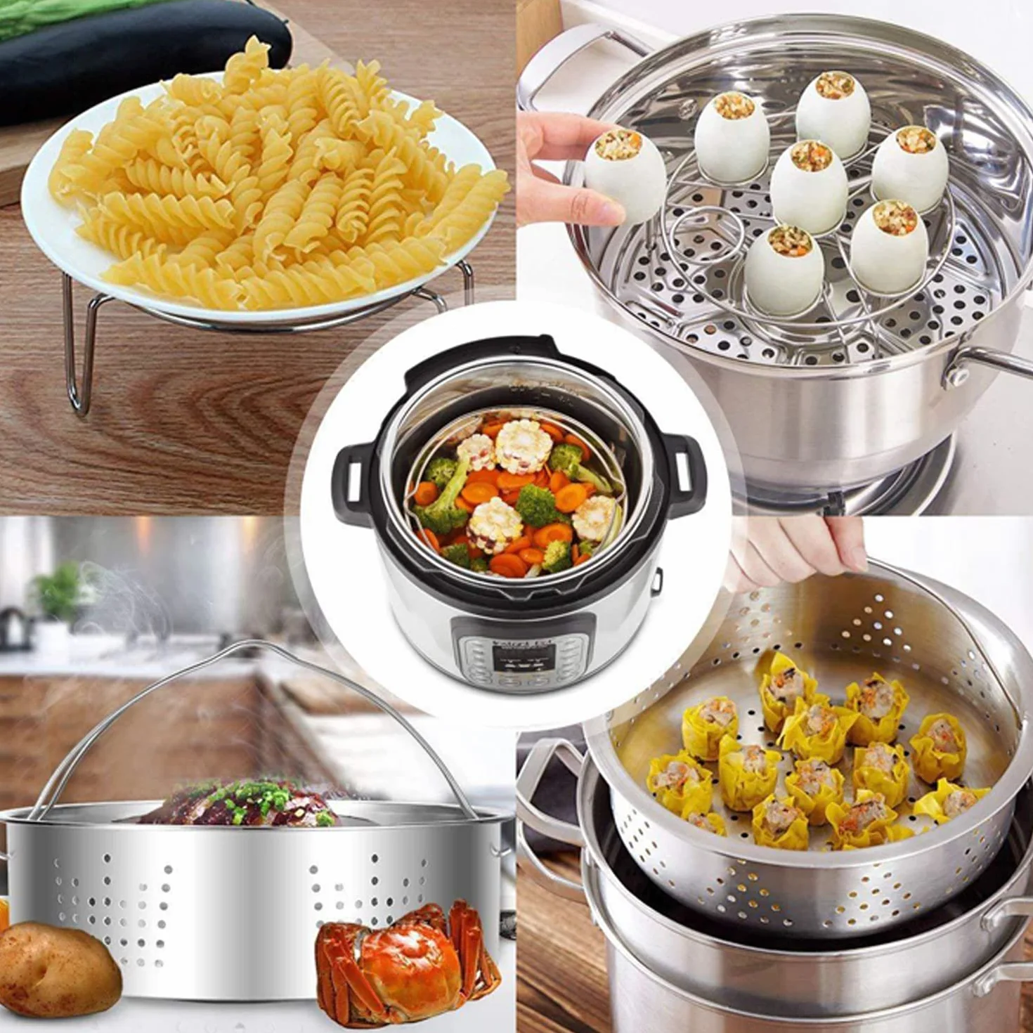 3 Piezas Rejillas Vaporera, Rejilla Vaporera Divisor, Rejilla Vaporera Huevos, Cesta Vapor Acero Inoxidable, Accesorios Olla Presión, Pared Divisoria Vaporera, para Verduras, Carne, Postres, Huevos