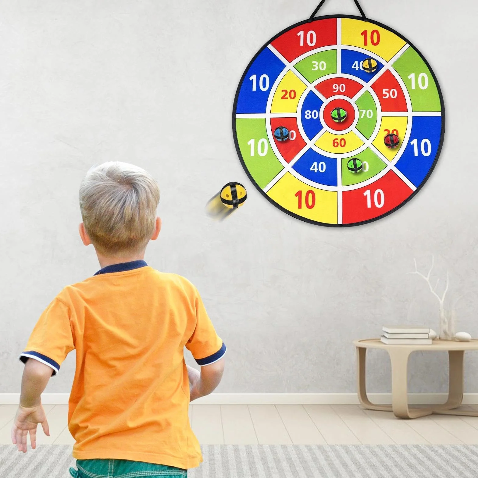 Tablero de Dardos Infantil con 12 Bolas y 4 Dardos, Juego de Dardos Plegable Doble