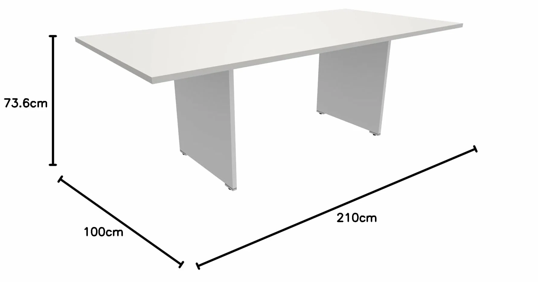 FBasic Mesa de reuniones rectangular de madera - Blanco - 210 x 100 x 73,6 cm