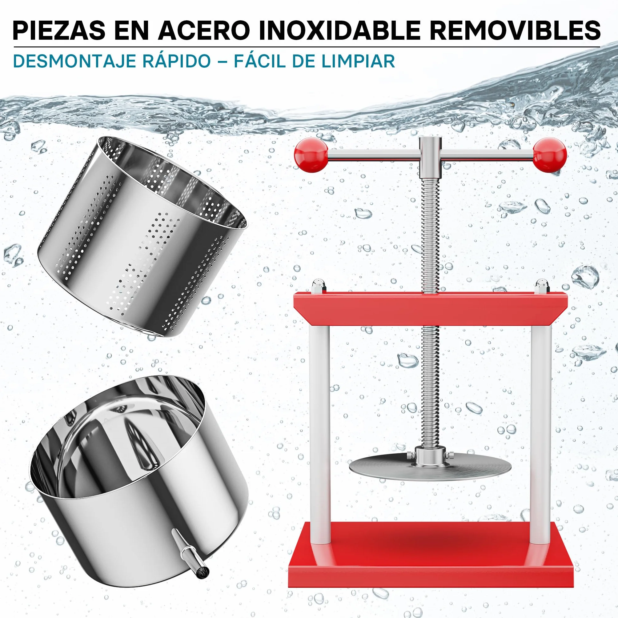 Prensa de frutas prensa de vino en acero 6 l cesta de acero inoxidable exprimidor de frutas y bayas