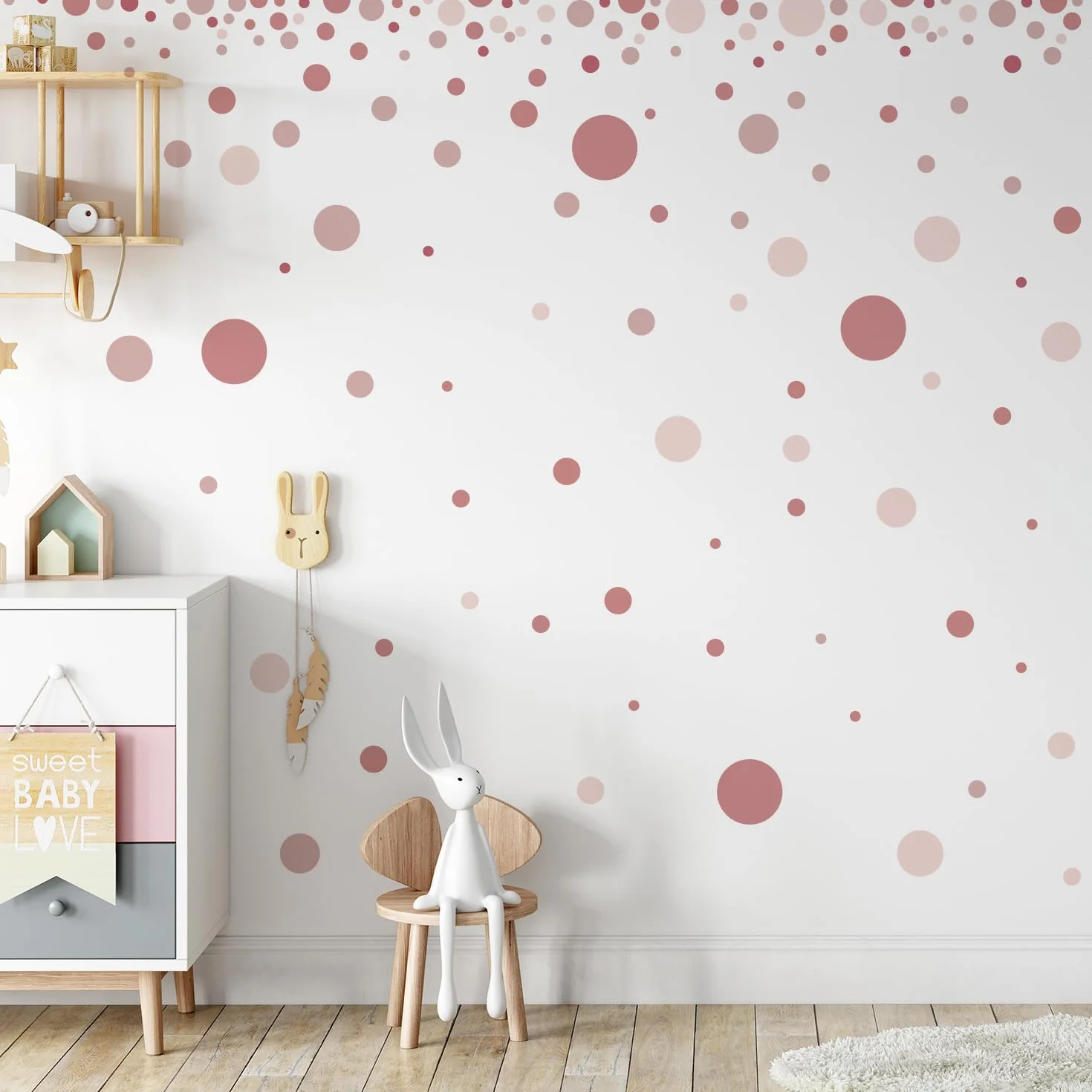 140 Piezas Set Círculos Calcomanías de Pared, Puntos Adhesivos para Decoración de Pared para Niños, Rosa