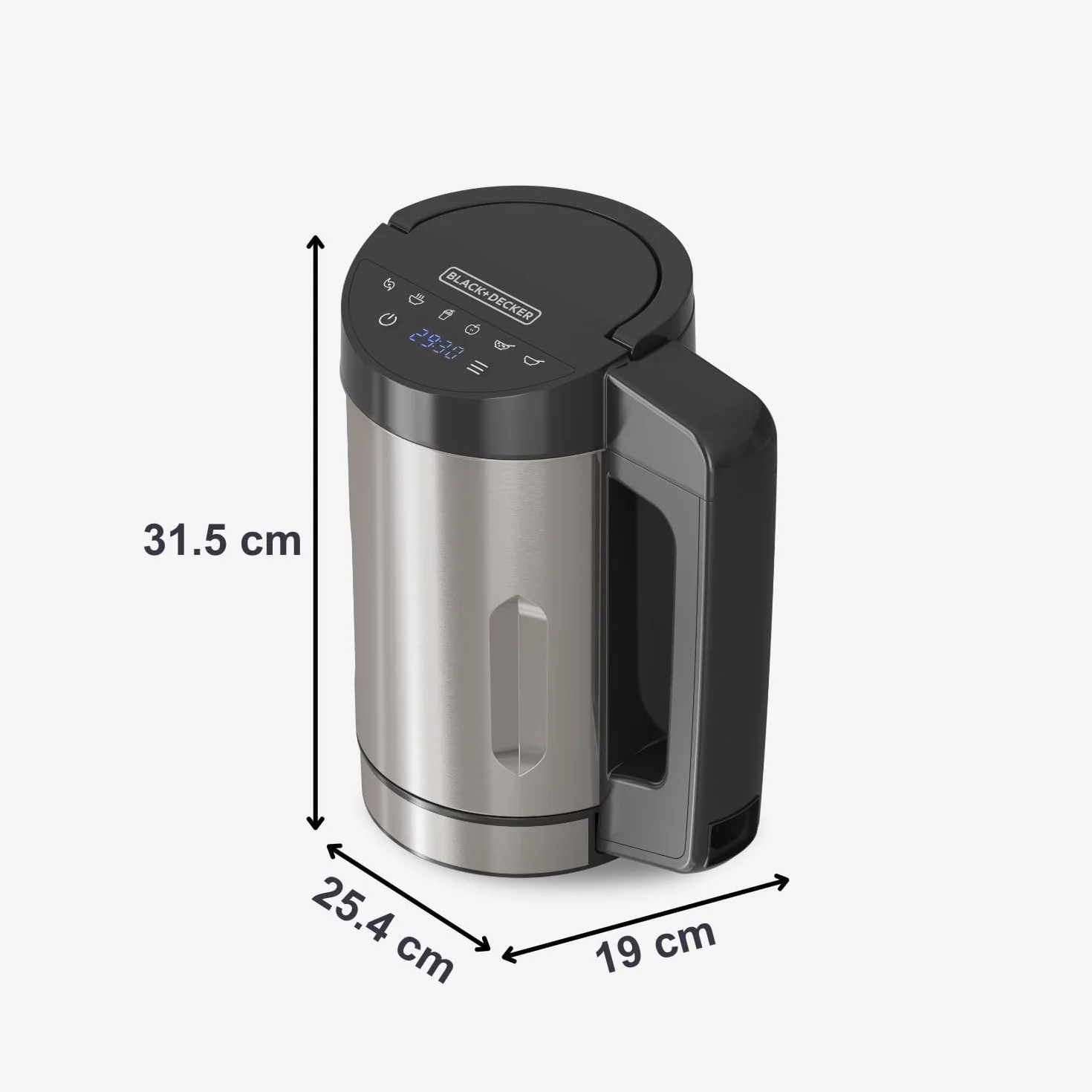 BLACK+DECKER - Sopera Eléctrica BXSM1000E | Hornillo de Sopa 1040W | Jarra Inox 1,6L | 7 Programas Automáticos | Smoothies y Compotas | Mantener Caliente | Pantalla Digital | Sin BPA