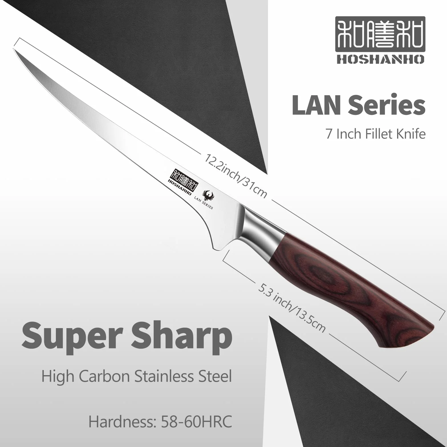 HOSHANHO Cuchillo de Filete 18 cm, Súper Afilado Japones Cuchillo para Pescado deAcero Inoxidable de Alto Carbono, Profesional Cuchillo de Filetear con Mango de Madera