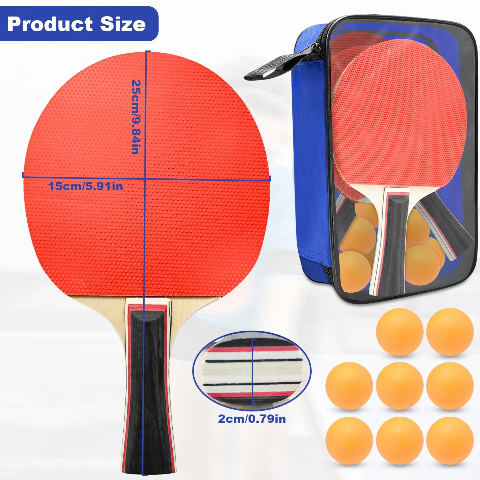Set de Ping Pong Portátil con 4 Raquetas y 8 Pelotas, Juego de Raquetas de Tenis de Mesa de 2 Piezas