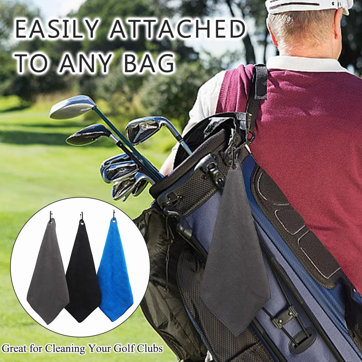 Toalla de Golf de Microfibra 3 Piezas, Paños de Limpieza Absorbentes con Mosquetón