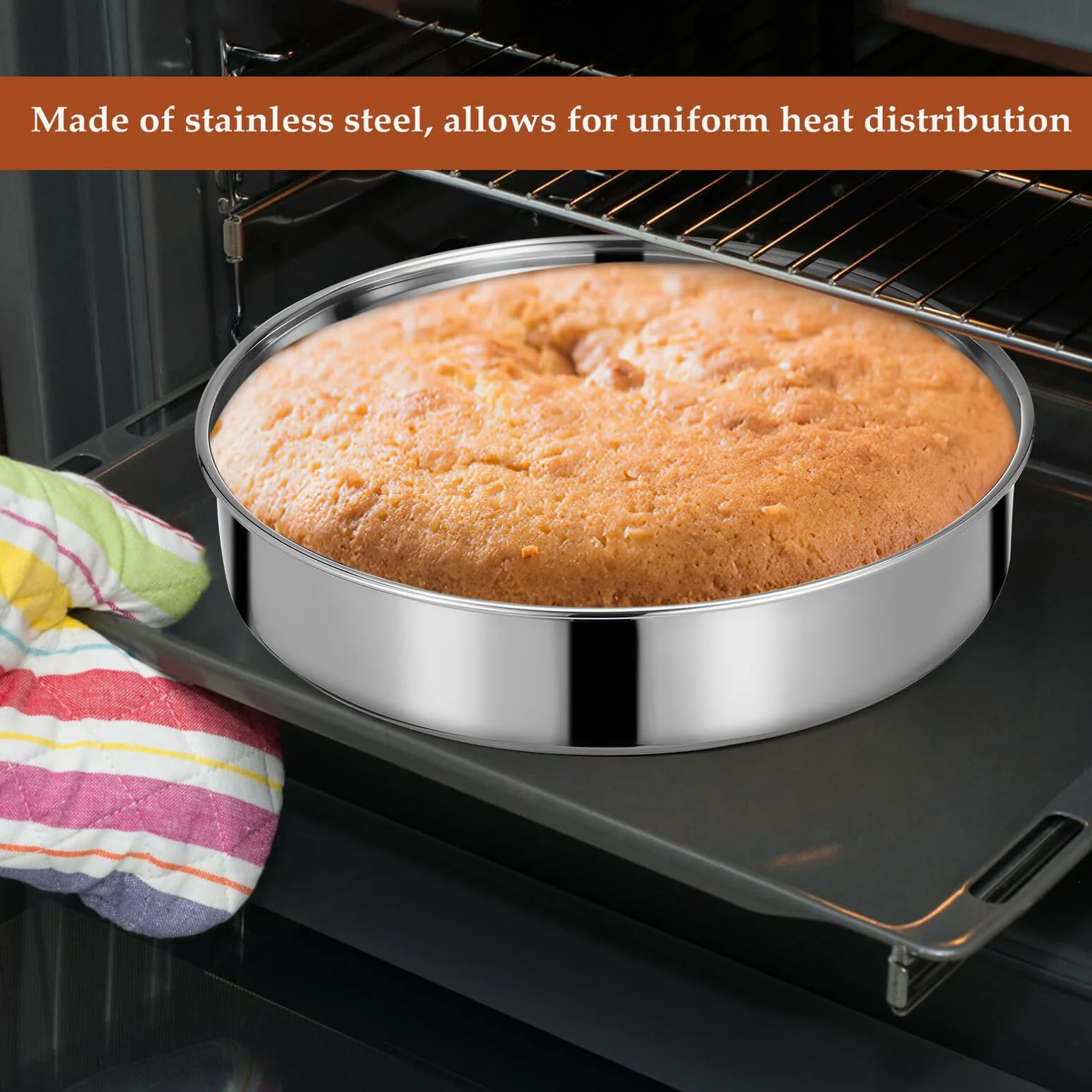 Angoily Juego de 2 Moldes Redondos para Pasteles de Acero Inoxidable 24 CM sin Borde Orejas Bandejas para Hornear y Servir Resistentes a Altas Temperaturas Aptos para Cocina al Vapor