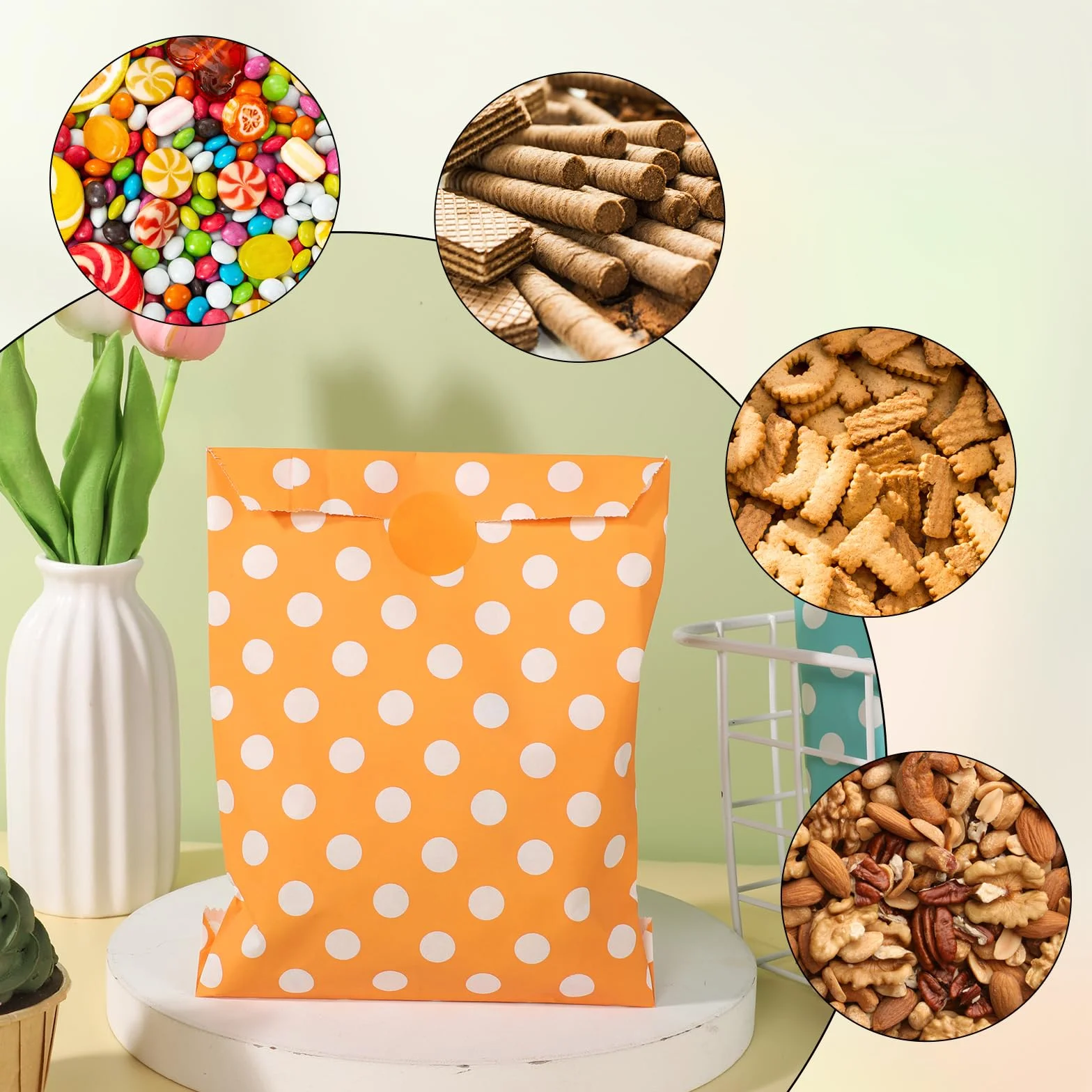 100 Piezas Bolsas de Papel para Regalos, Bolsitas para Chuches Bolsas Papel Kraft Bolsas Regalo Pequeñas con 175 Pegatinas para Envolver Regalos Navidad Halloween Cumpleaños Fiestas (5 Colores)