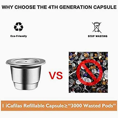 Cápsulas reutilizables de acero inoxidable, 3 unidades de almohadillas rellenables para + 1 prensador + 1 cápsula + 1 cepillo