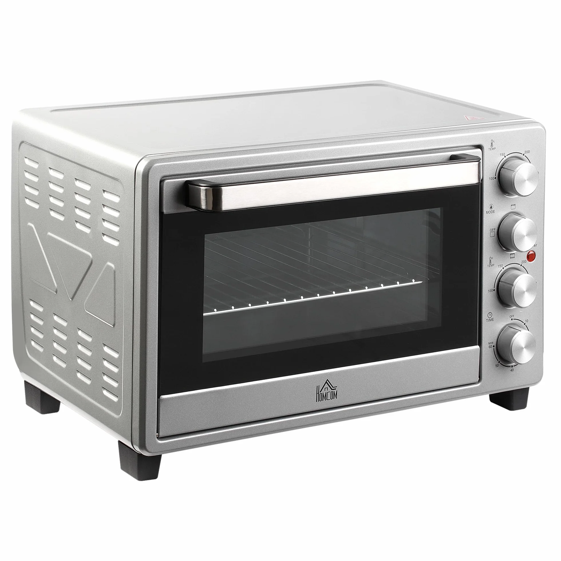 HOMCOM Horno Eléctrico de Sobremesa Mini Horno Tostador de 32L 1600W con 3 Modos de Calor Temporizador 60 Min y Temperatura Regulable hasta 230℃ Plata