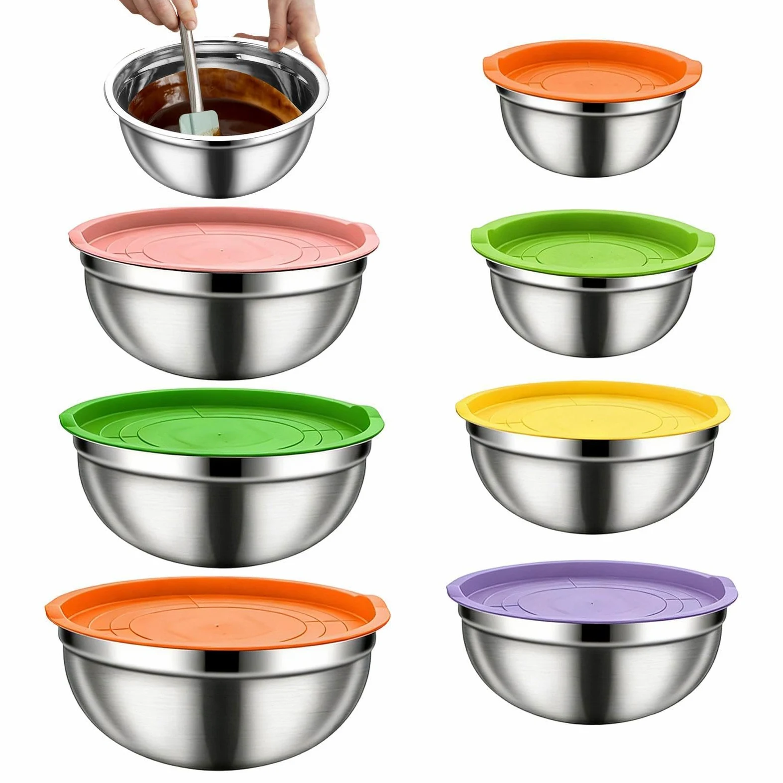 Juego de Bol para Mezclar con Tapa Juego De 3, Antideslizante Y Apto Para | Ideales para Ensaladas y Preparaciones para Cereales, Snacks, Huevos, Aderezos, Verduras, Masa y Frutas