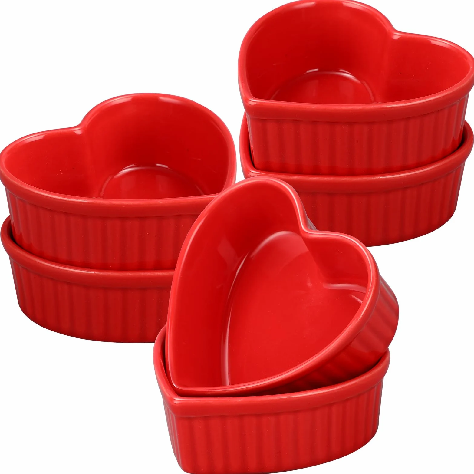 Ramequines de cerámica con forma de corazón para el día de San Valentín, 6 onzas, aptos para horno, platos de crema brulee, cuencos pequeños para hornear, para cocina, fiesta, aperitivos, servir,