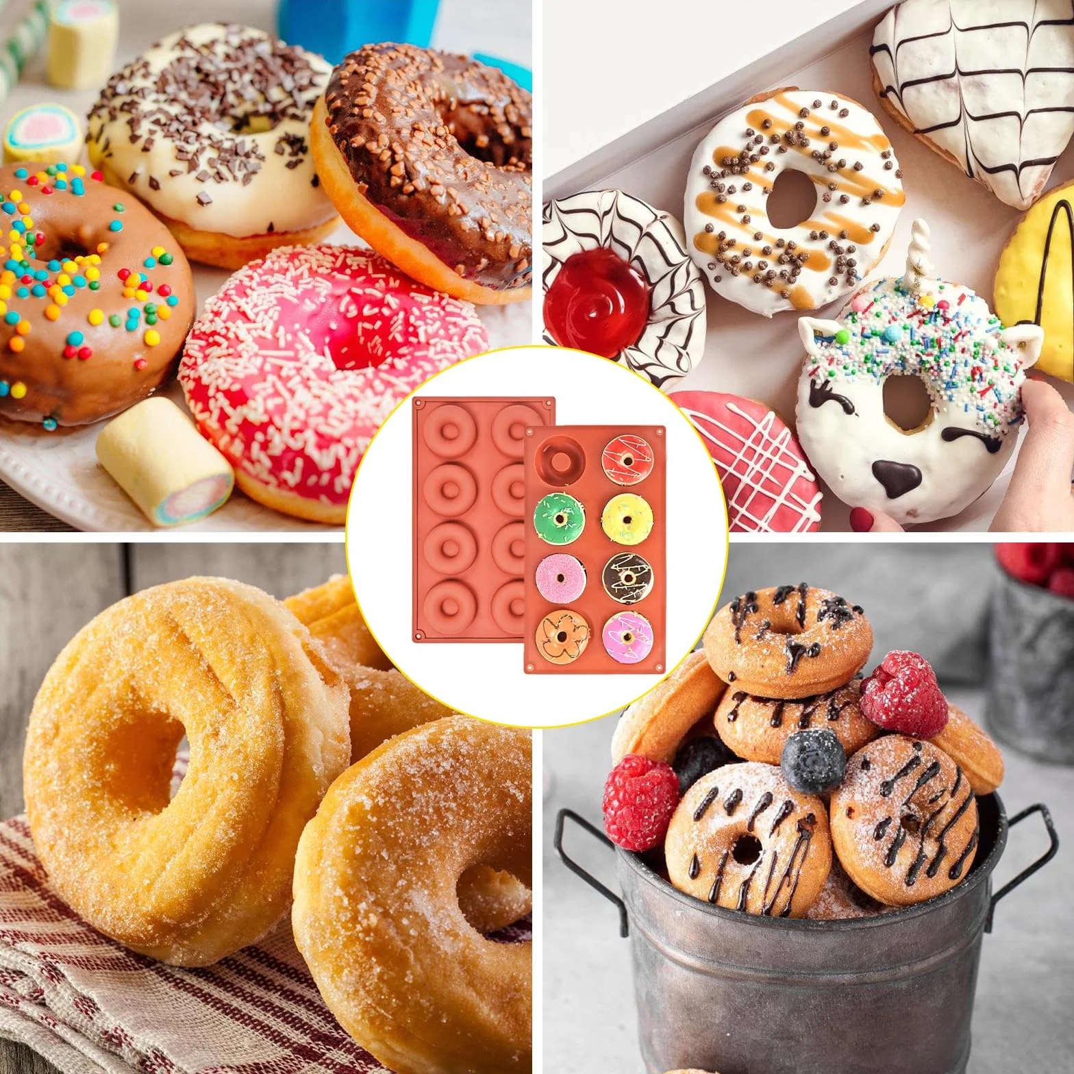 2 Moldes de Silicona para Donuts 8 Cavidades | Molde Reutilizable para Hornear Donas, Cupcakes, Pasteles, Galletas y Gelatina | Moldes para Repostería Casera Antiadherentes