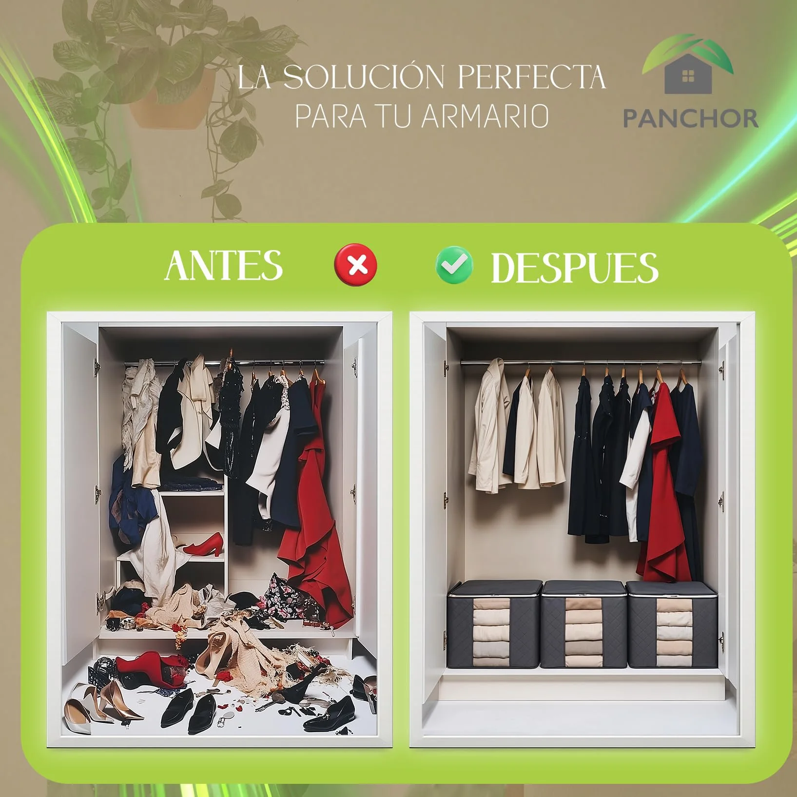 SUPER Organizador Armario | Cajas Almacenaje Ropa PORTÁTIL | PACK DE 3 con 35L | Cajas Almacenaje Ropa PLEGABLE | Bolsas Almacenaje Ropa con Asa Reforzada | para Guardar Ropa, Abrigos, Mantas