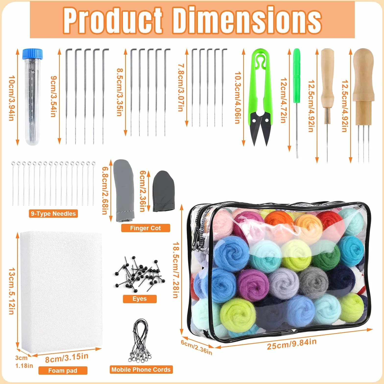 Kit de Lana para Fieltro 100 Colores, 300g Lana de Cuento para Fieltrado en Seco y Húmedo, Agujas de Fieltro, Herramientas y Tiras de Lana, Ideal para Manualidades DIY de Animales y Kits de Fieltro
