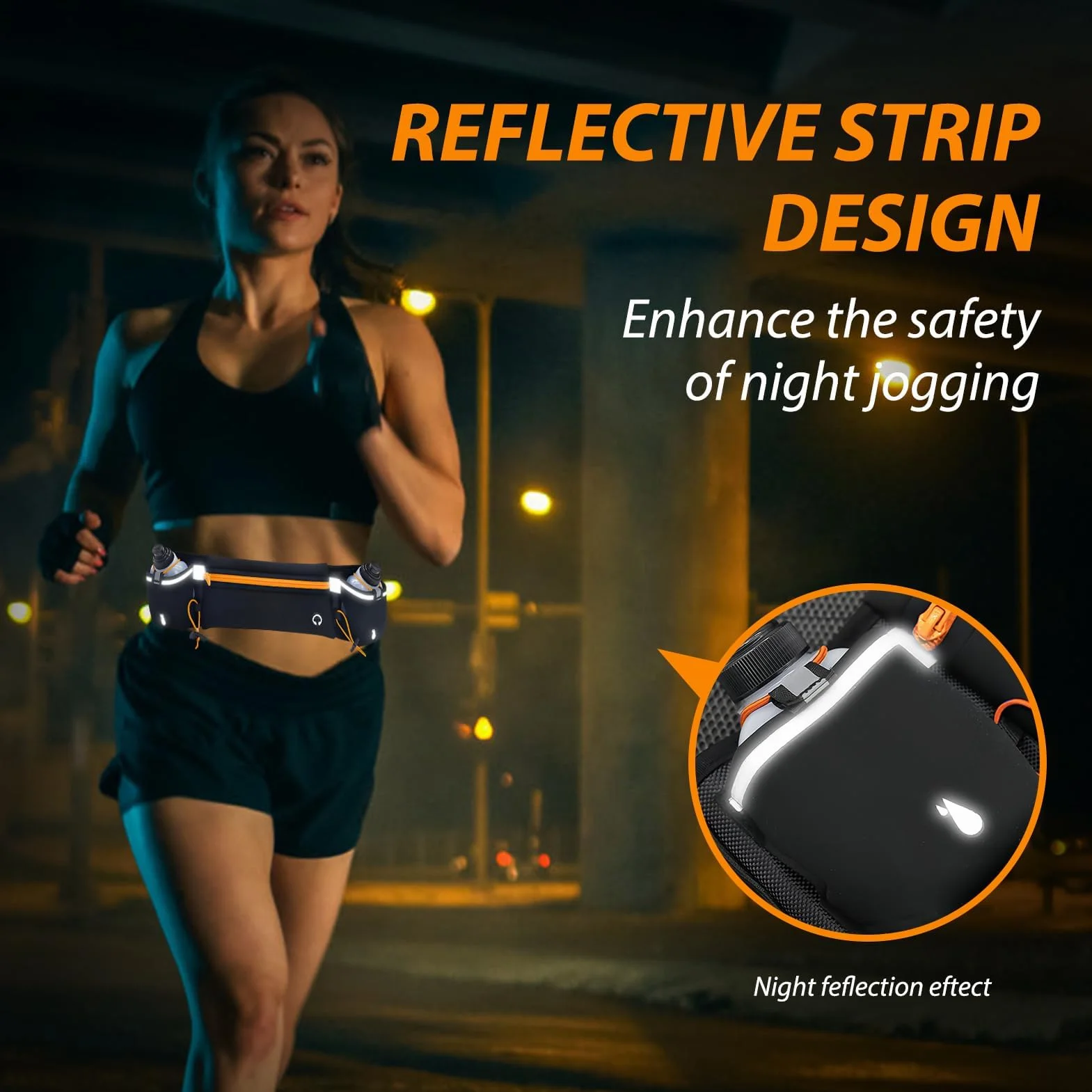 Cinturón para Correr con Botellas de Agua 2x180ML Riñonera de Hidratación Ajustable Impermeable Negro Naranja