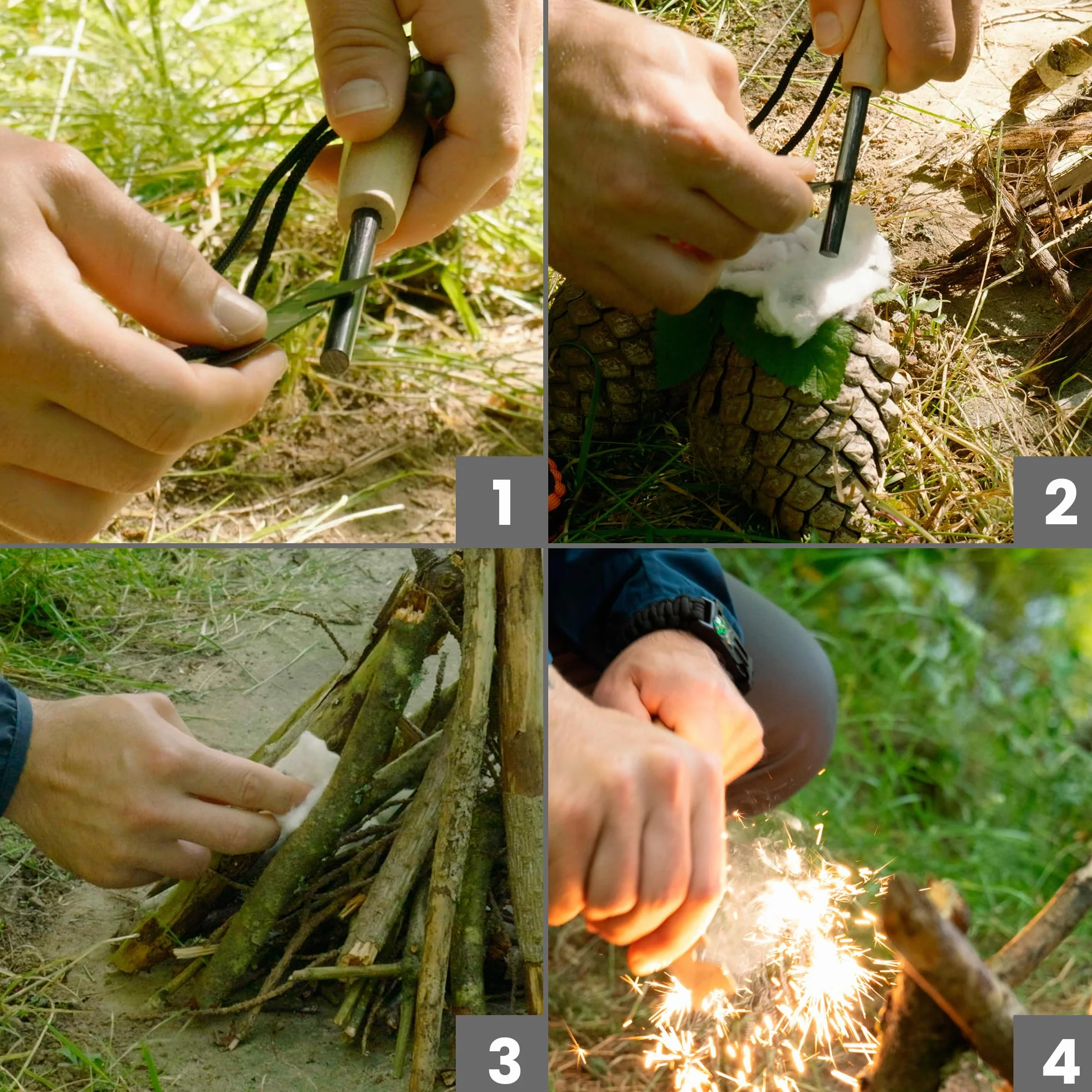 ecoFire Profesional Kit Supervivencia Pedernal Ferrocerio Pulsera Paracord Mechero Iniciador Fuego Camping Bushcraft