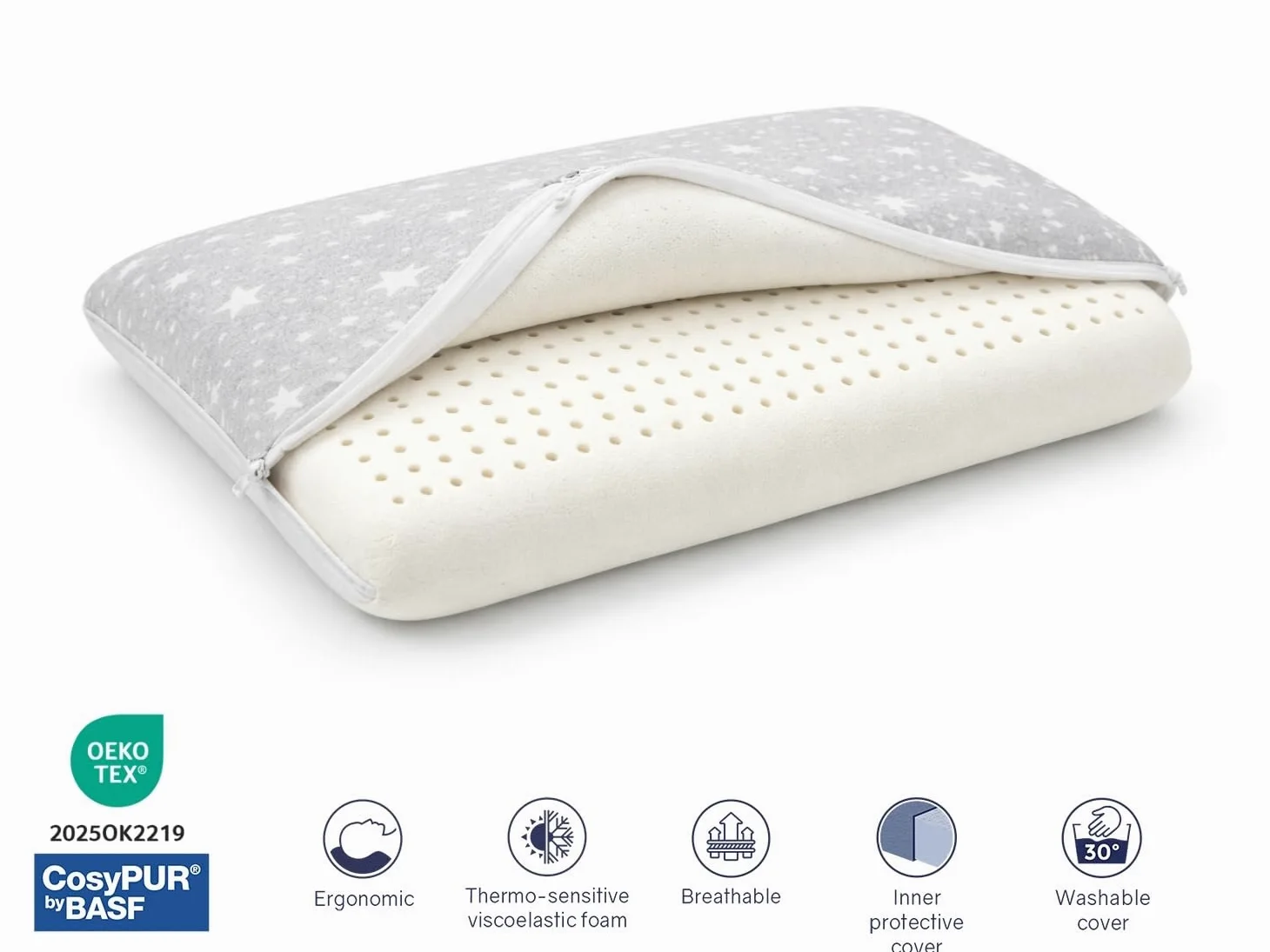 DORMISSIMO 2 X Almohada 90x35-6 CM Viscoelástica | Desenfundable y lavable, Ergonómica, Su primera almohada