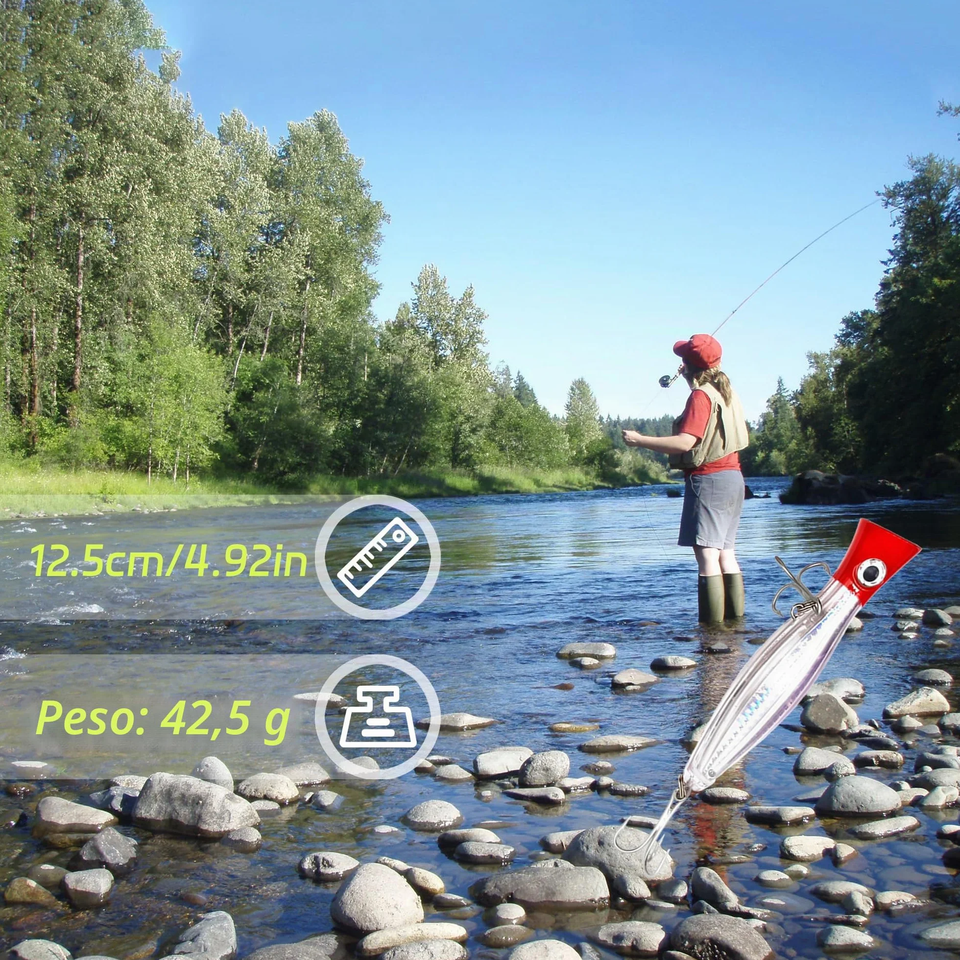 señuelos de pesca, Surface Bait - Popper, Big Popper, cebos flotantes, señuelos de pesca de agua salada, señuelos artificiales de pesca de agua salada, perca, atún de mar, lucio,