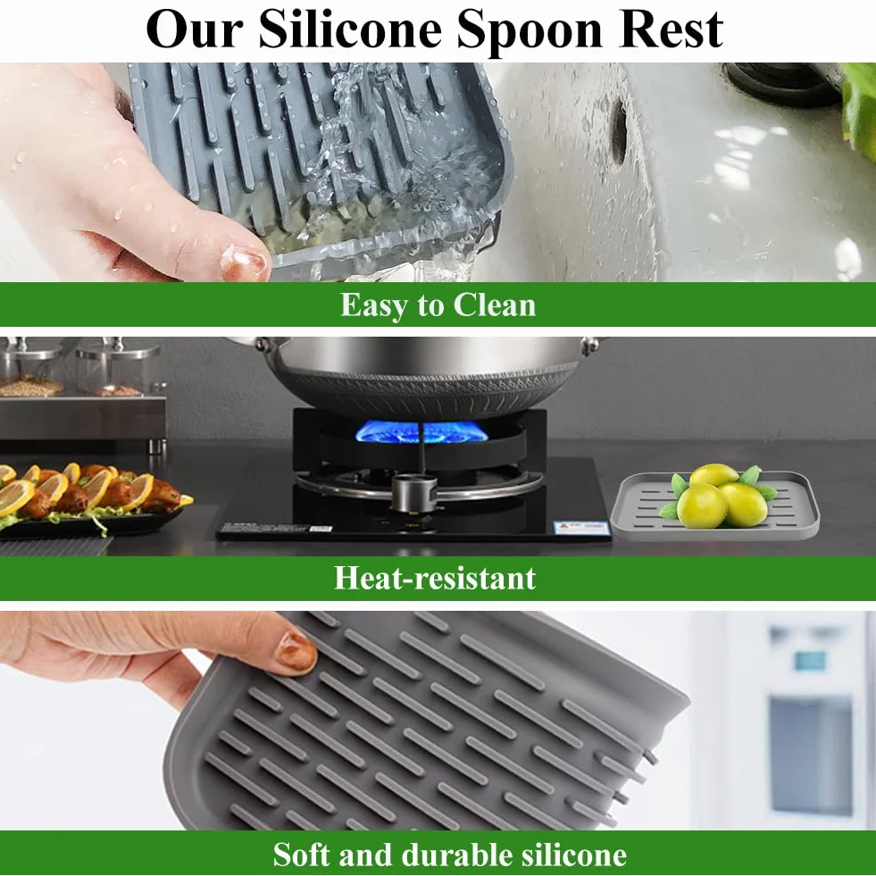 SwirlColor Reposa Cucharas Cocina, Soportes para Cucharas Silicona Funcionales Soporte para Cuchara de Cocina en la Encimera de la Cocina, Soportes de Vajilla en la Mesa (Gris)