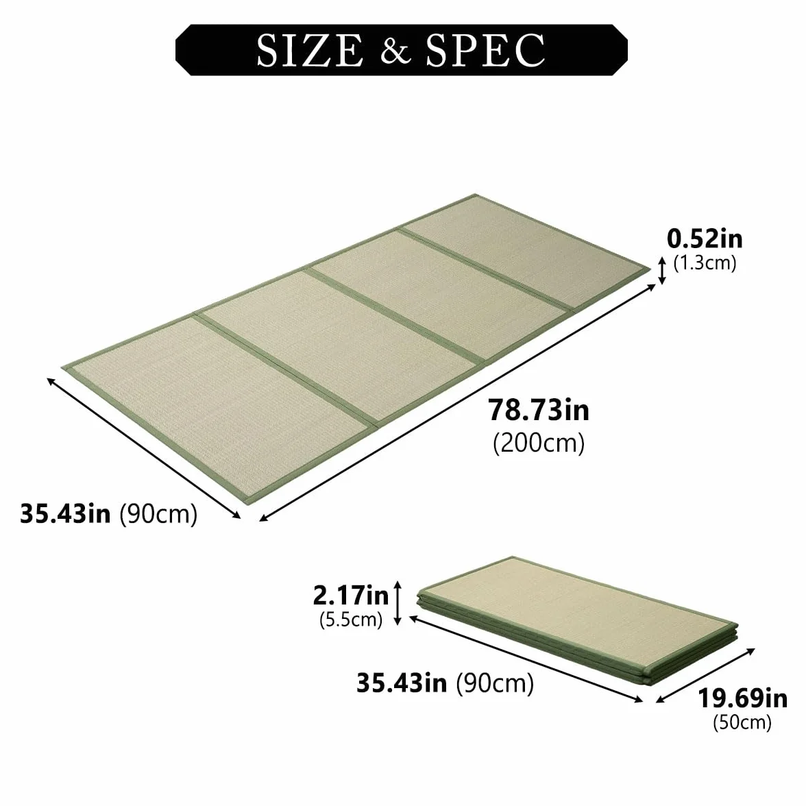 EMOOR Esterilla Tatami Japonesa 90 x 200 cm Hierba Natural (Sin Teñir), Colchón Igusa Plegable Dormir en el Suelo Colchón Futón Japonés Meditación Yoga Zen