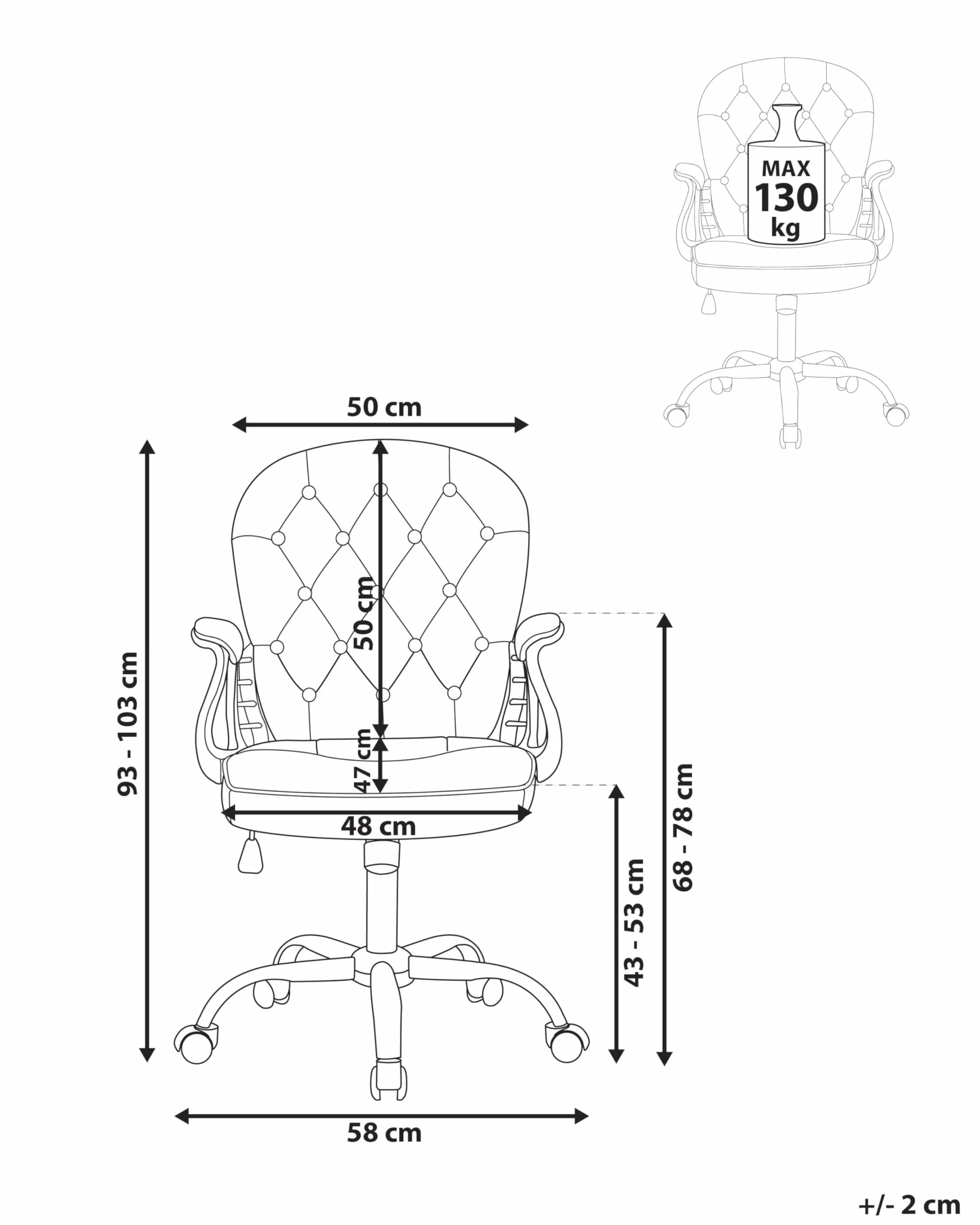 Beliani Silla de Oficina reclinable de Piel sintética Blanco Plateado Negro Giratorio Princess