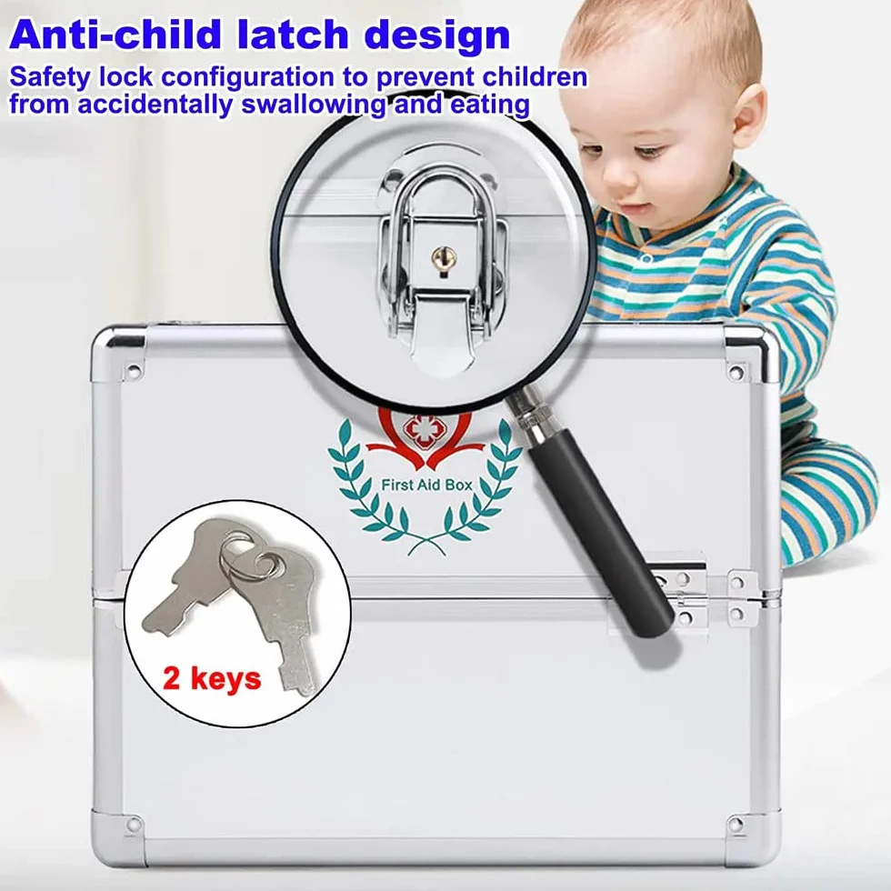 Caja De Medicamentos con Cerradura con Caja De Almacenamiento Portátil, Caja De Almacenamiento con Candado para Medicamentos para Niños,Silver-S