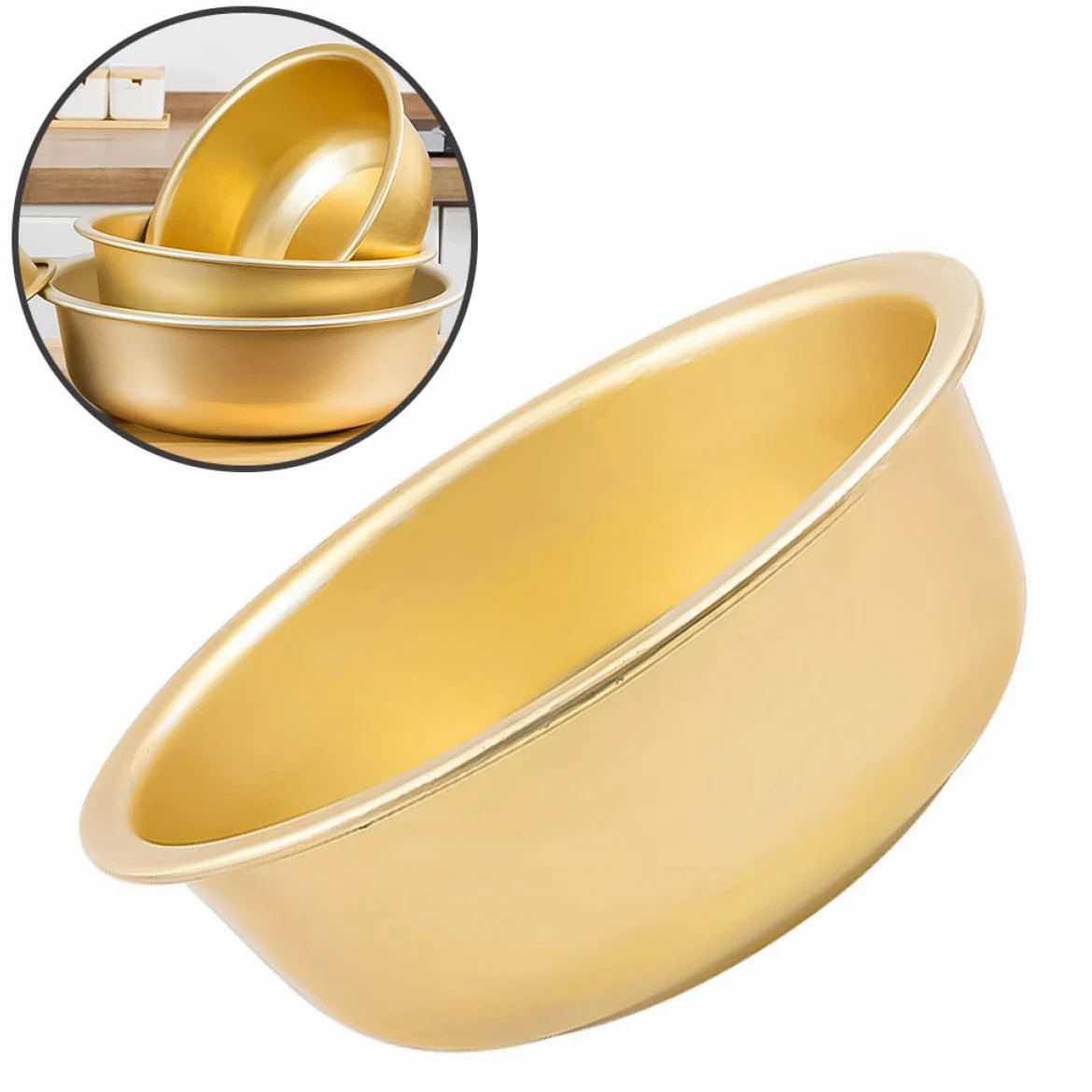 BESPORTBLE Cuenco Grande de Aluminio Dorado Capacidad Amplia, Seguro Acabado Fino, Cuenco Redondo Elegante para Sopa o Lavar Verduras en Cocina