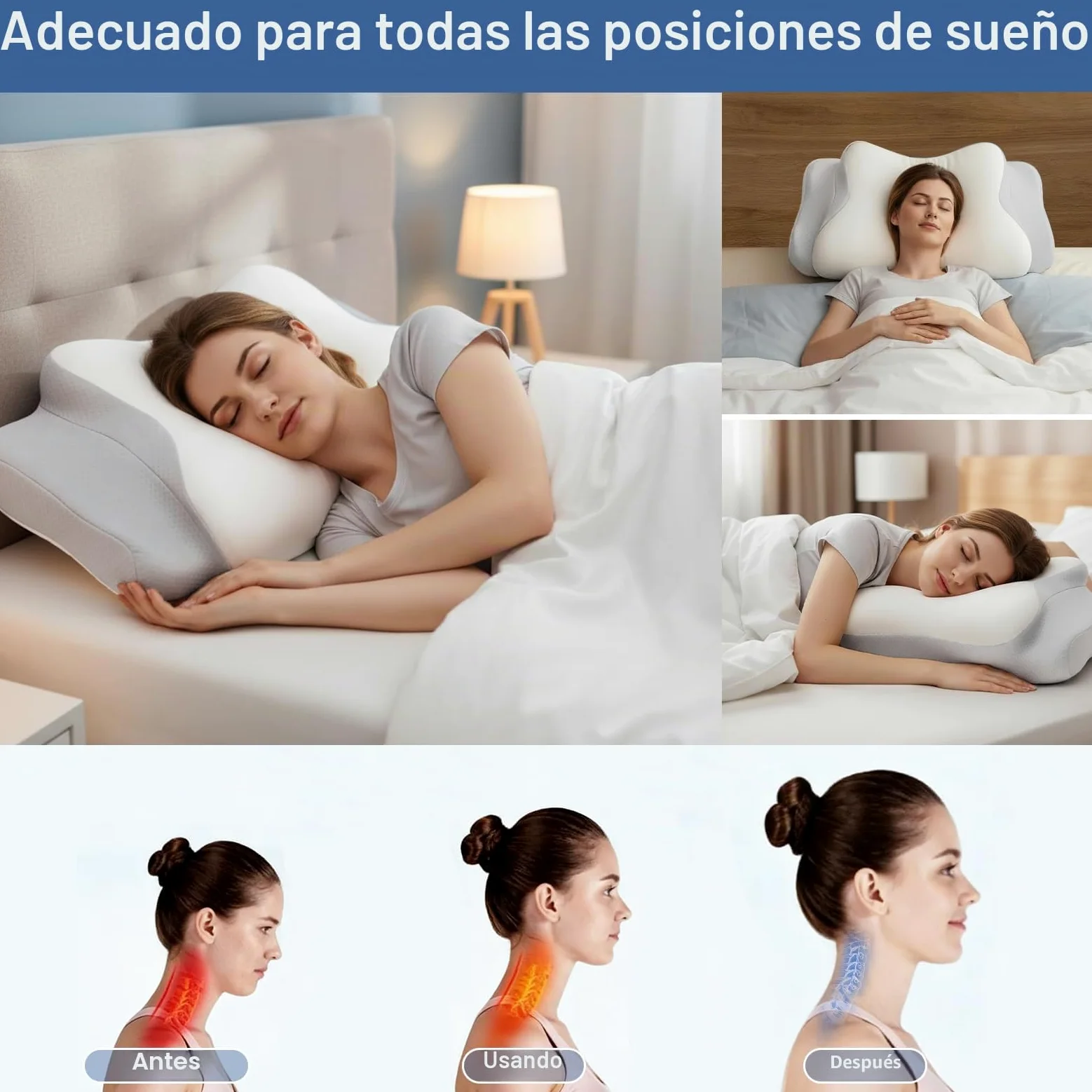 Romon Almohada Cervicales Y Cuello, Almohada Ergonómica De Espuma Viscoelástica, Almohada Ortopedica para Dormir De Lado, Boca Arriba Y Abajo