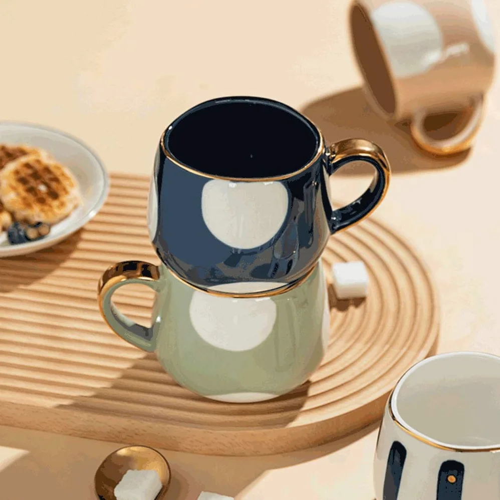 Generic Tazas de Cafés Tazas de Café de 13,4 Onzas, Tazas de Porcelana Pintadas a Mano de Colores - Restaurantes Cerámicos Tazas de Café, Té Y Jugo/Verde/B