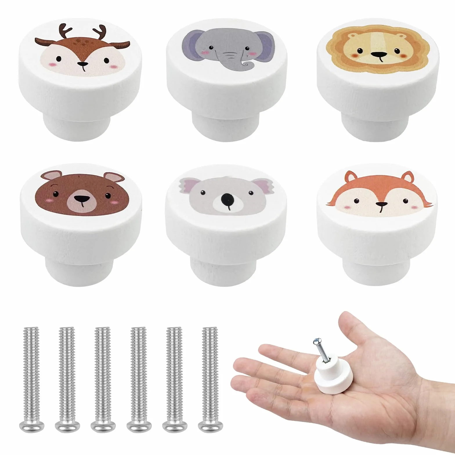 Maxentico Tiradores Cajones(6Pcs), Pomos Infantiles para Muebles Cabinet Knobs, Puxadores para Moveis Crianca Comoda Bebe para Habitación Infantil, Armarios Tirador Madera Habitación
