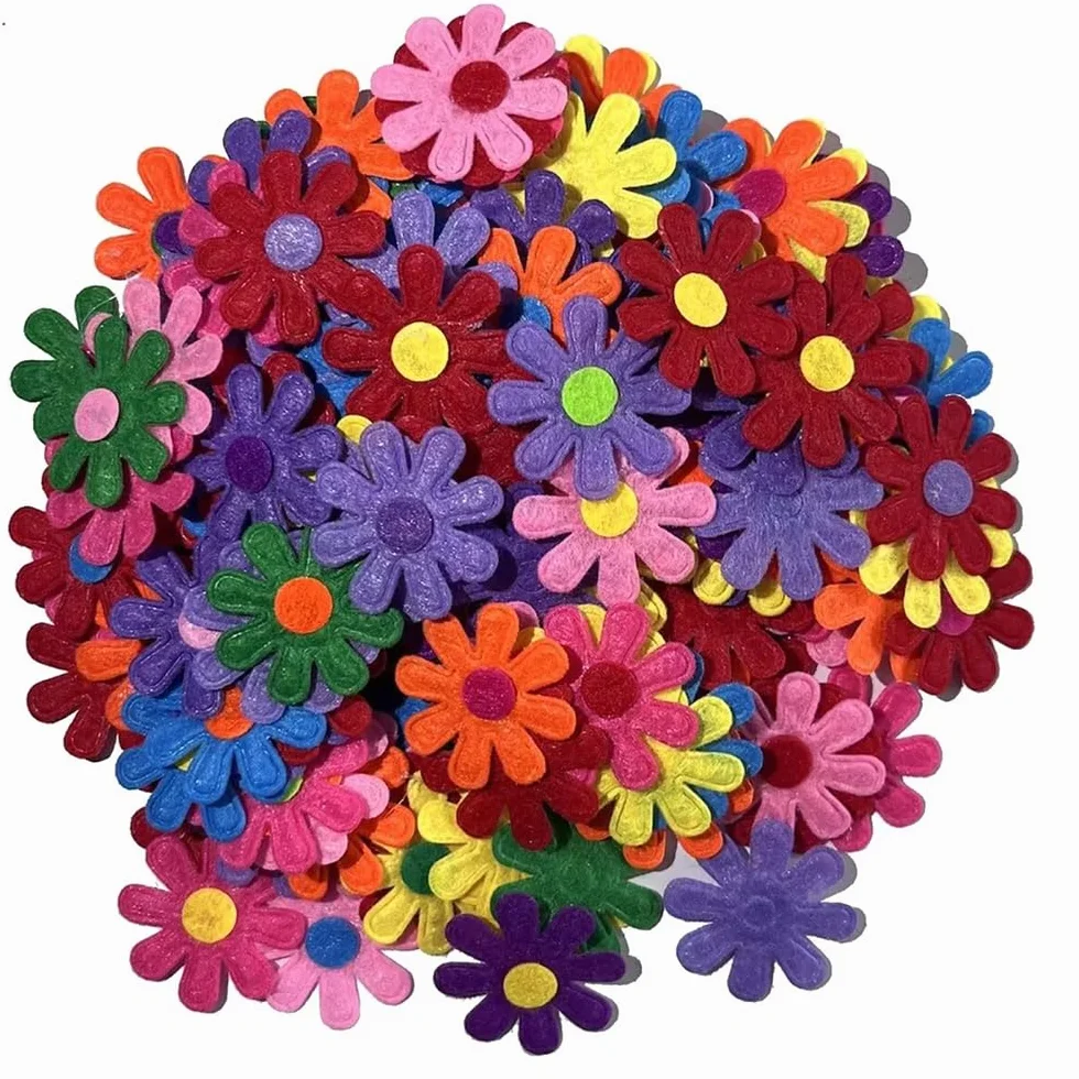 MSLSOZ 150 pétalos de fieltro, flores de fieltro coloridas, flores de cinco y ocho pétalos y mini flores, con 200 nanotapes de doble cara de 8 mm, adecuados para manualidades hechas a mano y