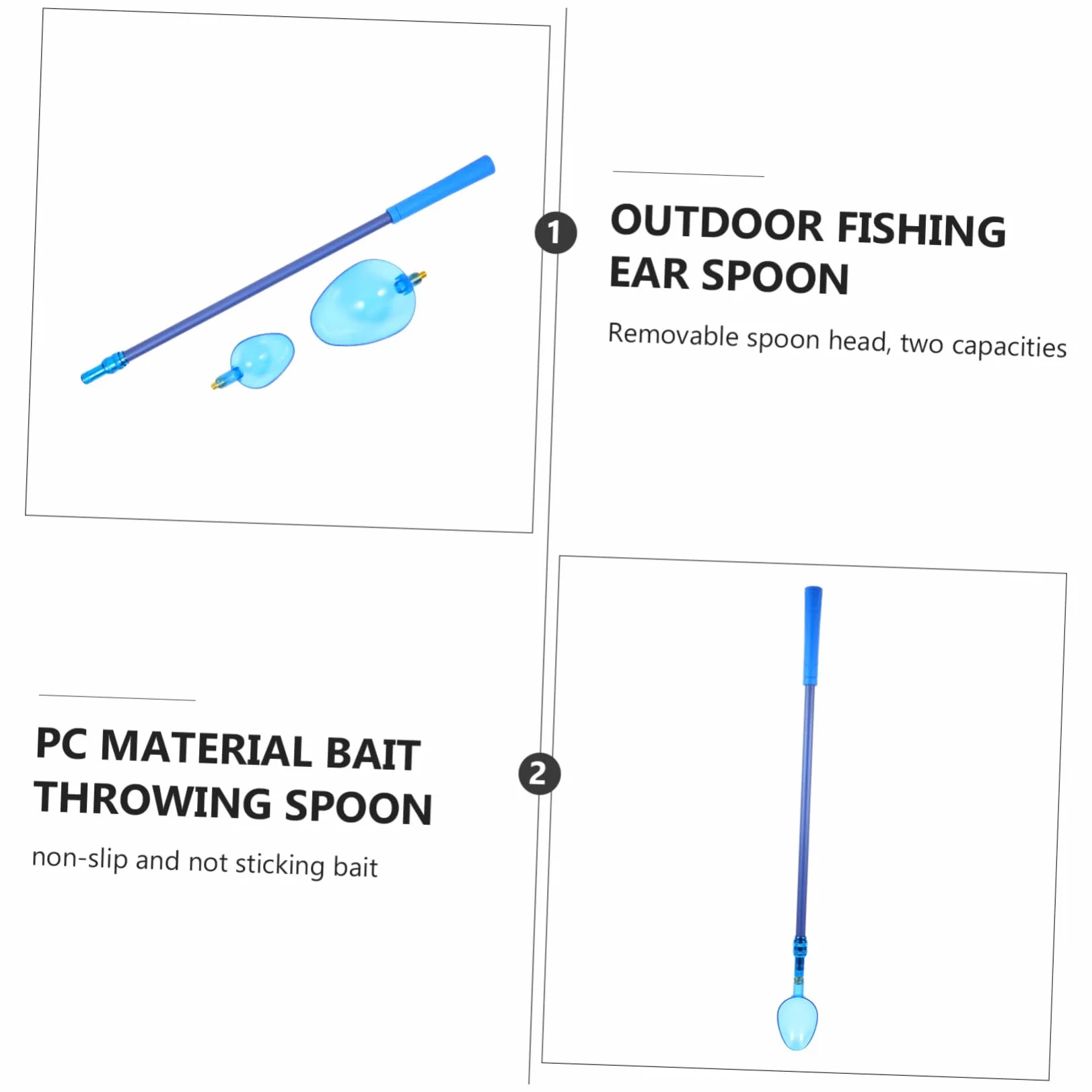 CLISPEED Cucharas para Arrojar Cebo de Pesca 3 Piezas con Mango de Dos Secciones y Cabeza Removible de PC Antideslizante