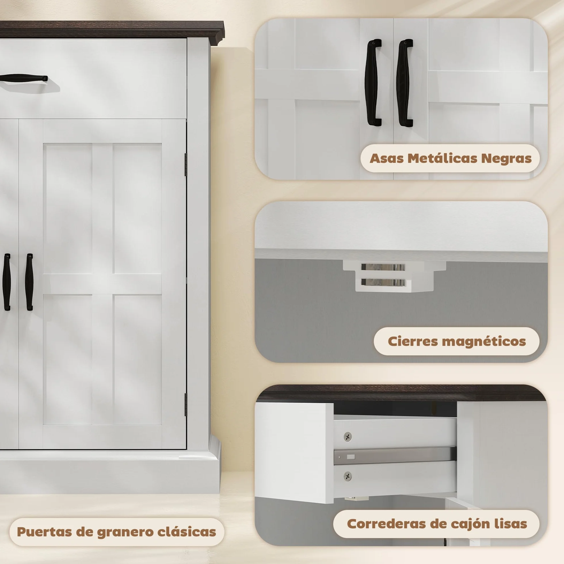 HOMCOM Aparador de 2 Puertas Aparador para Salón Rústico con 1 Cajón Estante Ajustable para Comedor Entrada Blanco 75,2x40x91,5 cm