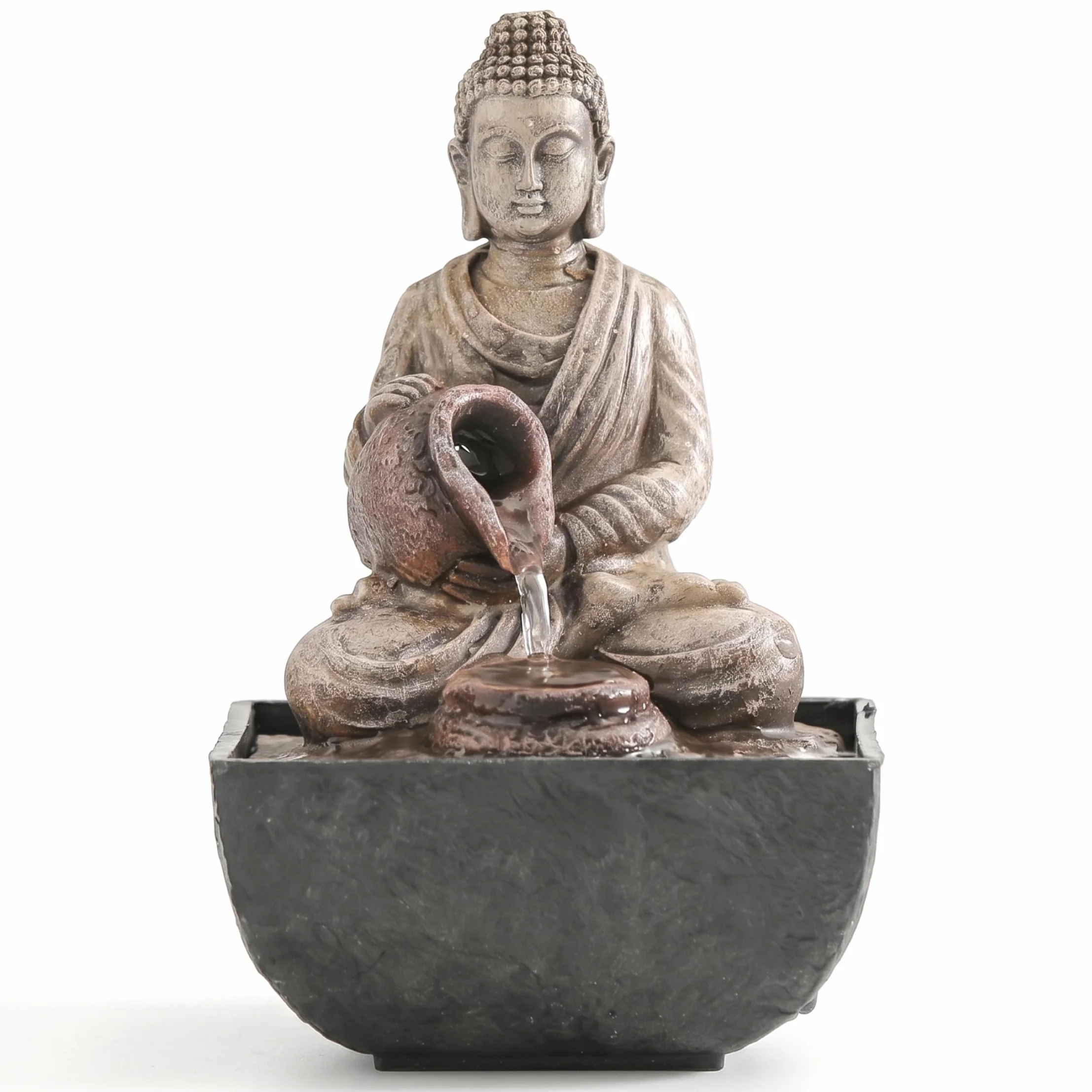Fuente de Agua Interior, Estatua de Buda Fuente de Agua de Mesa Característica Interior de Resina Zen para decoración de Oficina en el hogar, decoración de Verano
