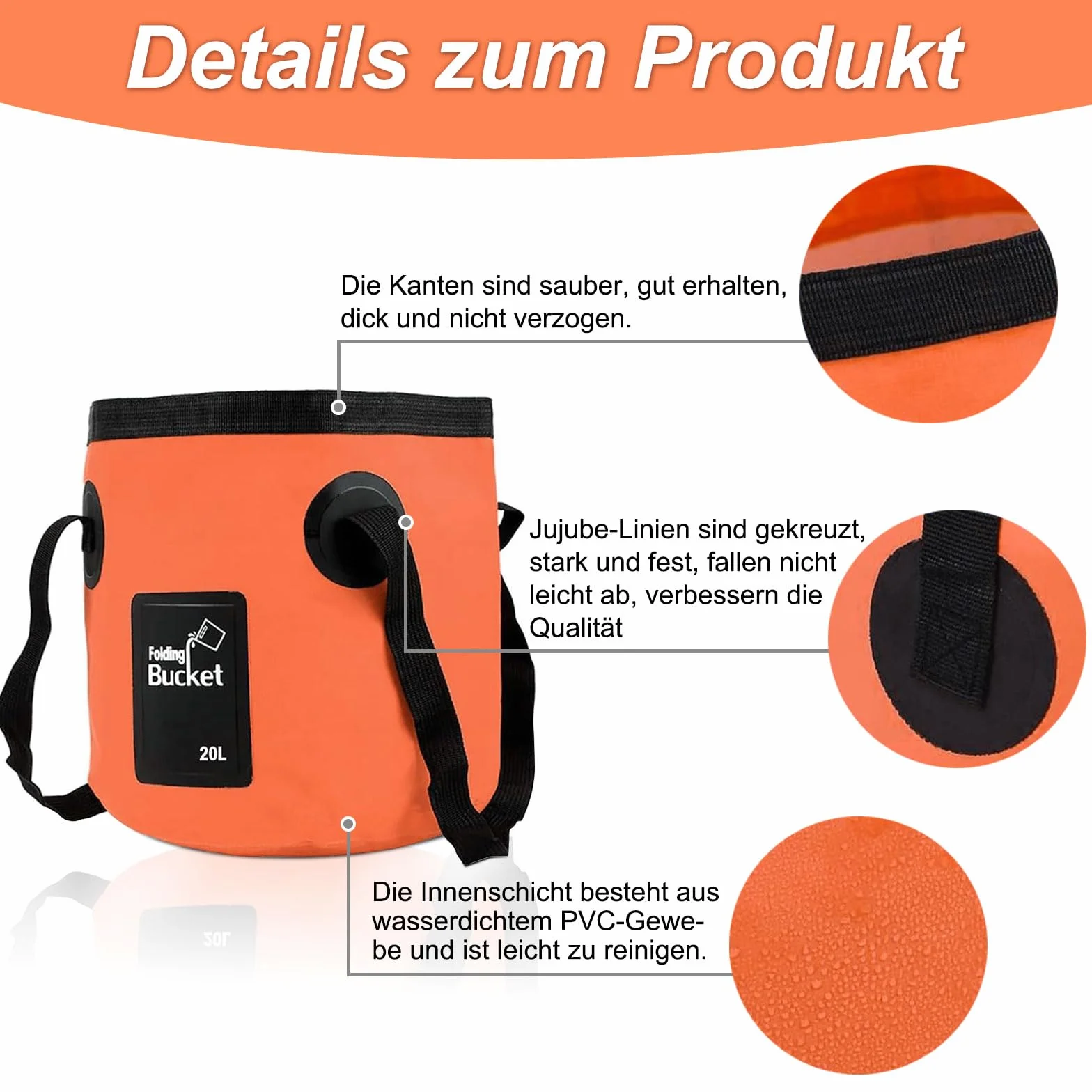 Cubo plegable ultraligero 20L para exterior camping pesca lavado coche naranja