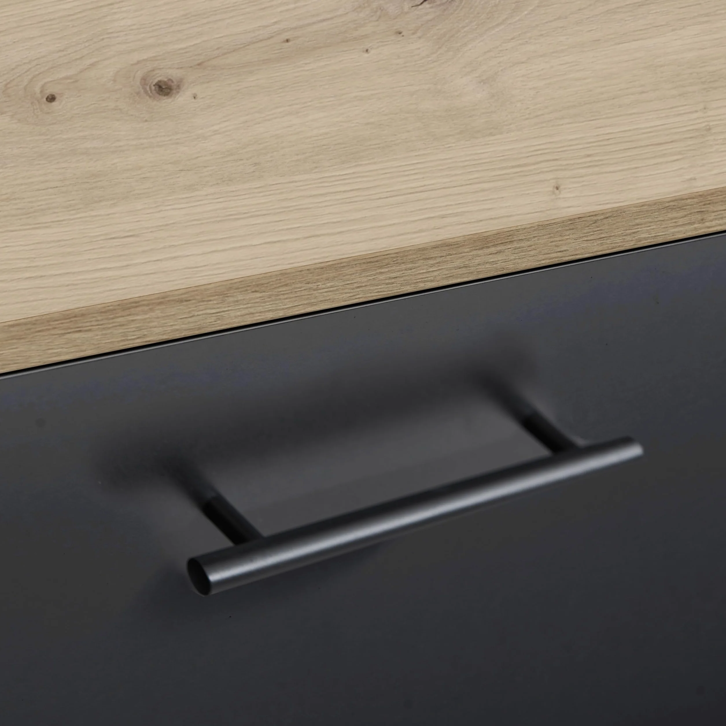Stella Trading ADON Moderna Independiente Mate, Aspecto Artesano-Espaciosa Isla de Cocina con encimera, Madera de ingeniería, Negro Black Artisan Roble, 138 x 91 x 56 cm