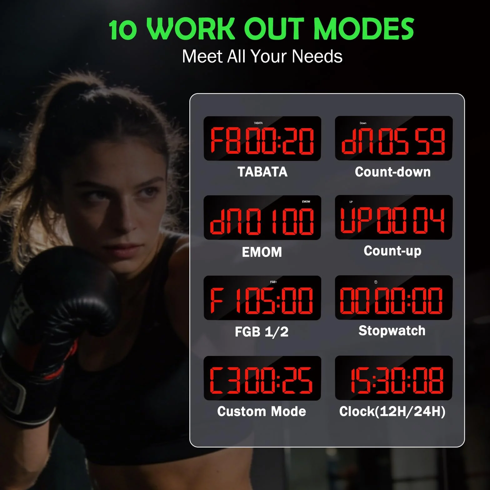 Temporizador de Gimnasio LED 13" Grande Reloj de Pared Digital con Countdown & Up Cronómetro, Brillo Ajustable, Control Remoto