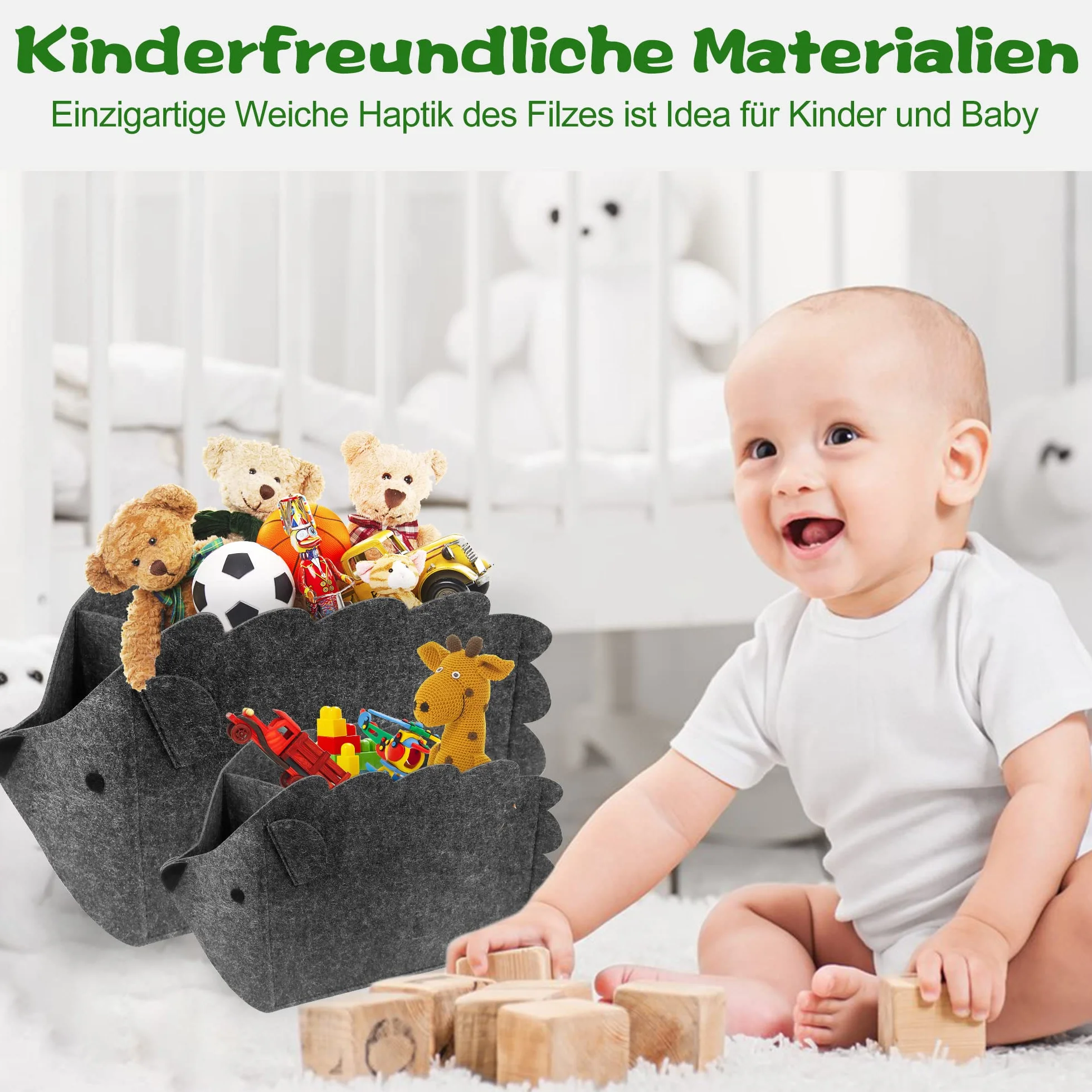 Caja de almacenamiento de fieltro plegable 30L para niños, organizador en forma de erizo, cesta de ropa (juego de dos)