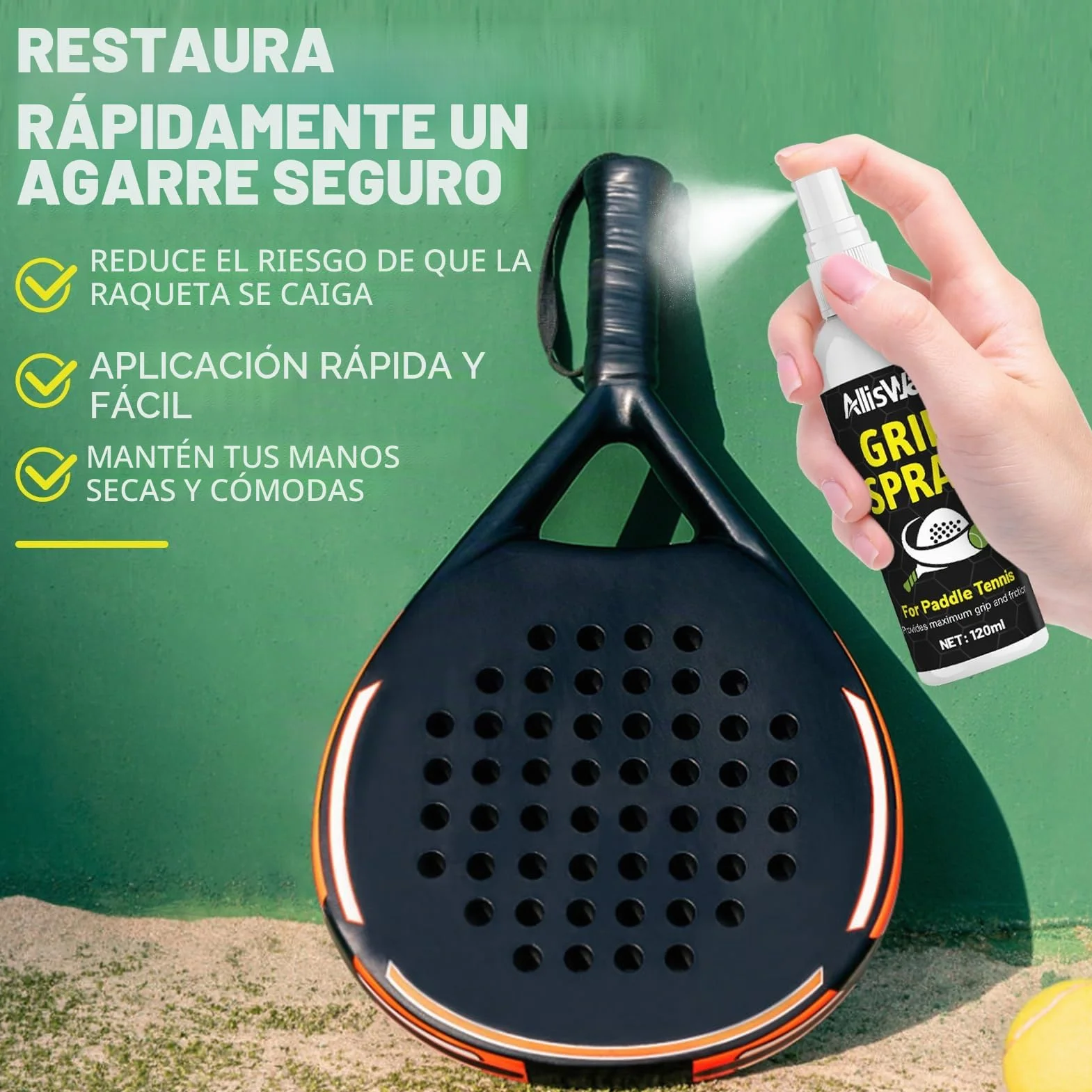 Spray Antideslizante para Padel, Grip, Mejora Agarre, 120 ml