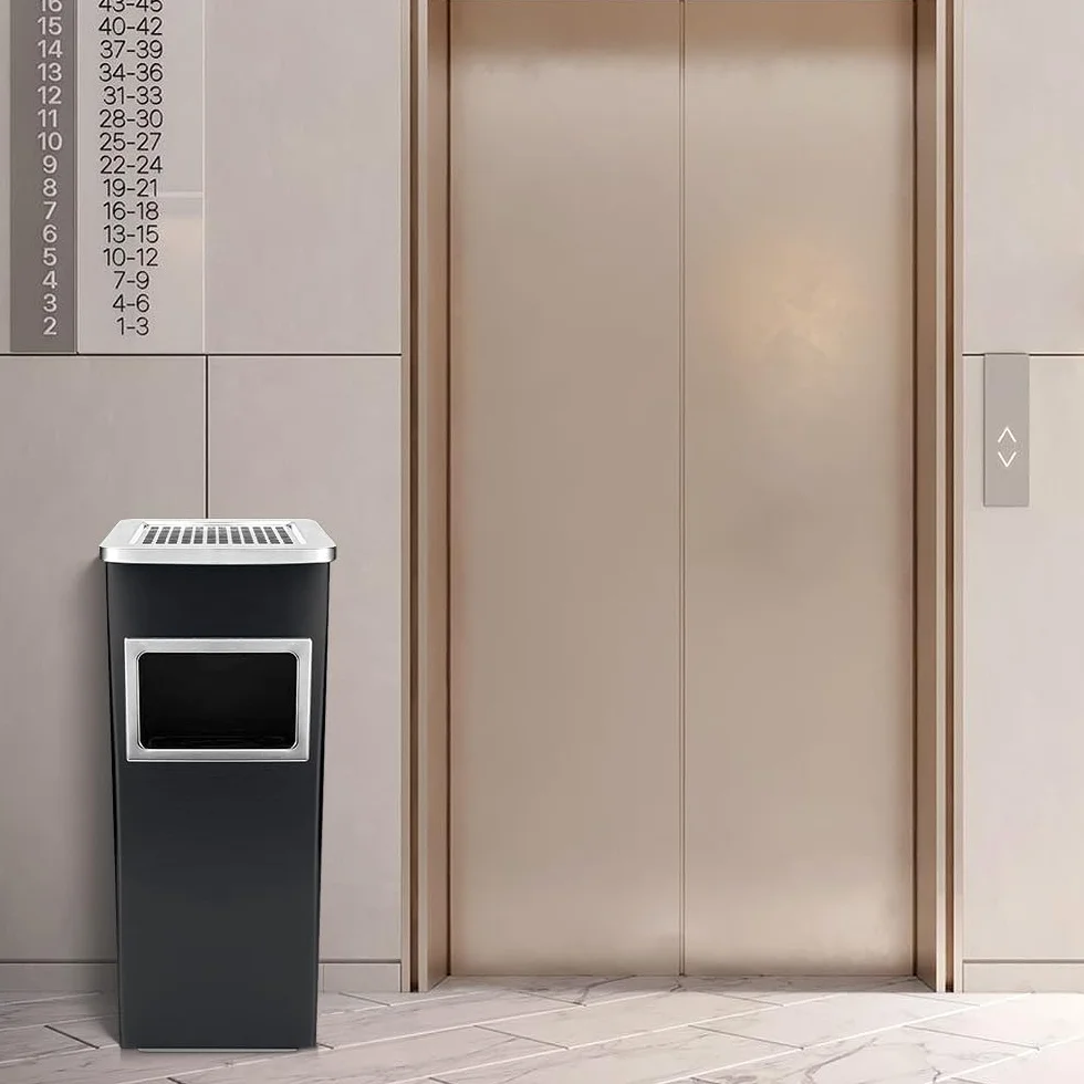 OHMG - Cenicero exterior 48L de acero inoxidable con cubo de basura interior, contenedores de basura de cocina para hotel (30 x 24 x 60 cm, negro)