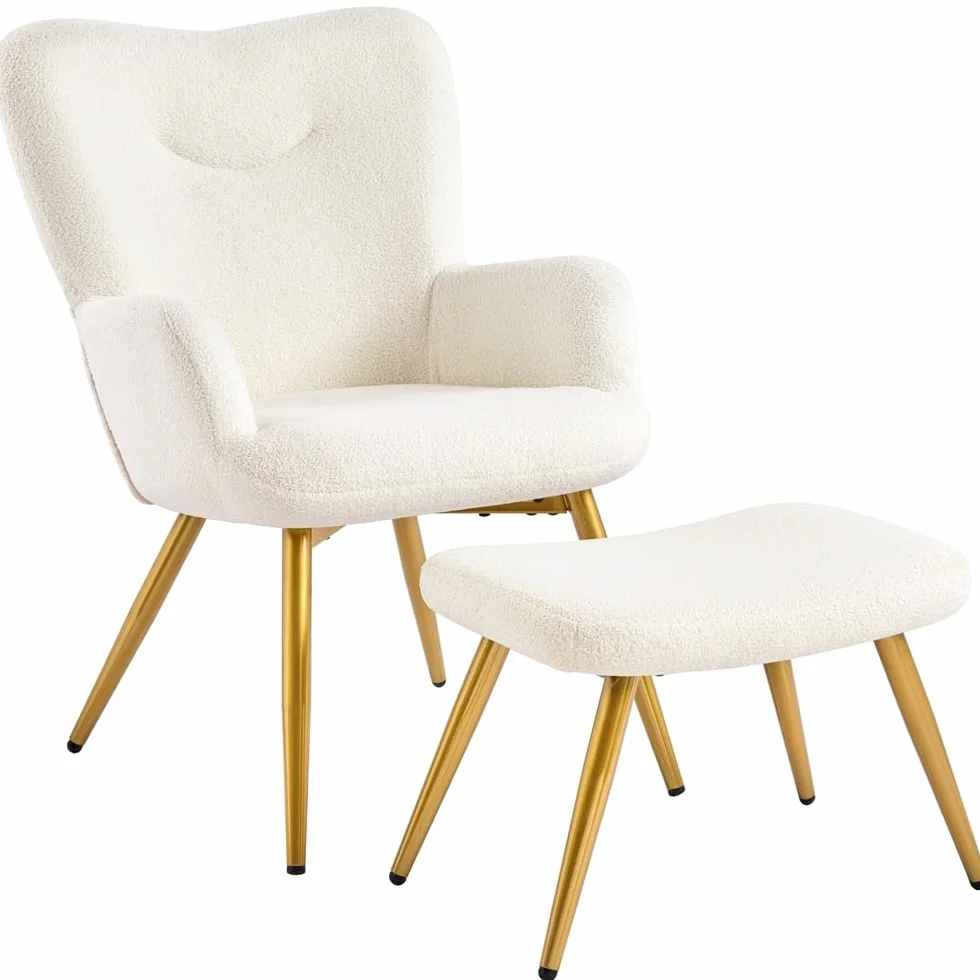 Yaheetech Sillón Ergonómico con Reposapiés Silla Relax Acolchado Respaldo Alto Plegable y Estructura en Metal Sólido Soporte 136 kg para Salón Dormitorio u Oficina en Color Marfil