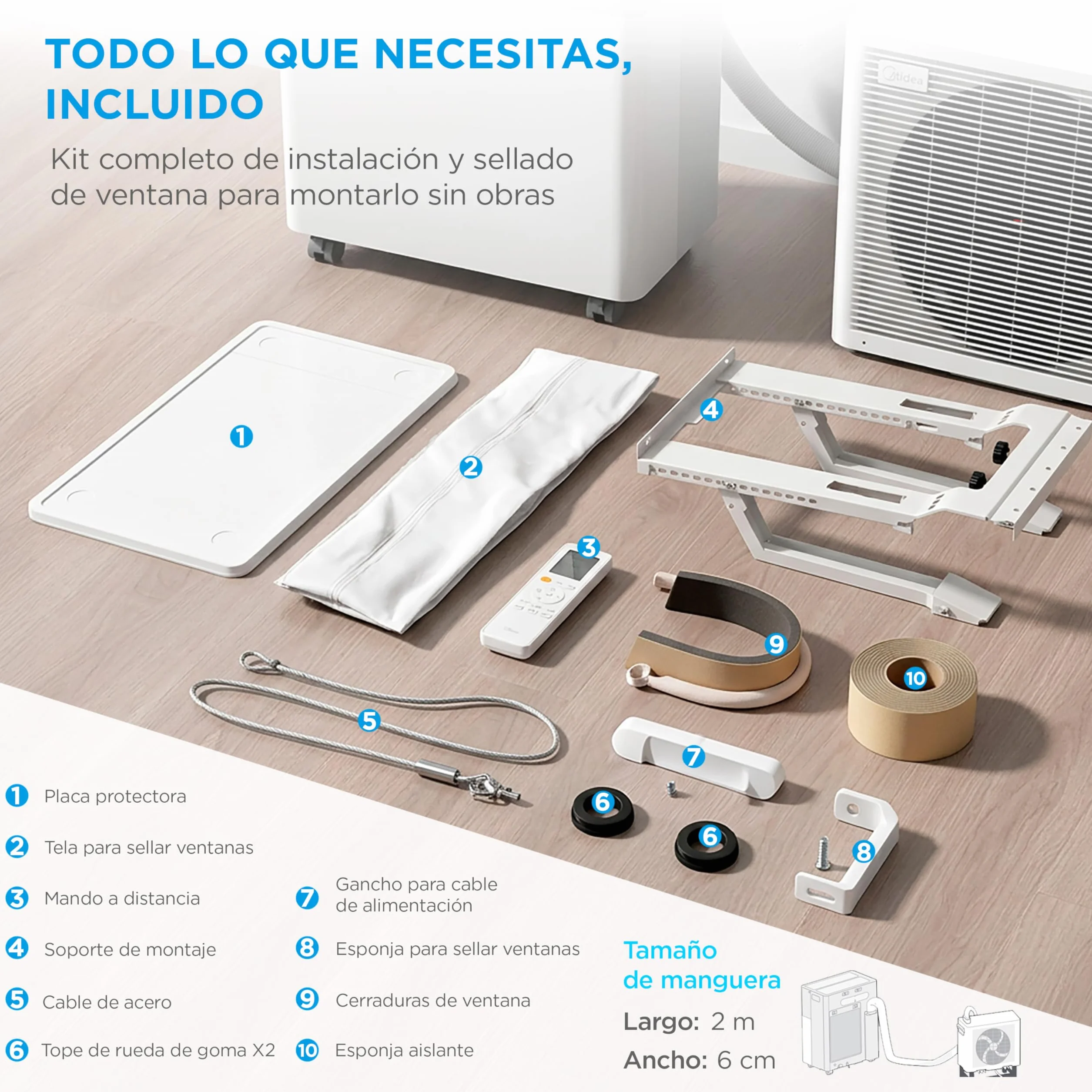 Midea Portasplit Aire Acondicionado Portatil 4 en 1 | 3000 frigorías / 12000 BTU | Split sin Obra de Bajo Consumo con modo Silence, App/Wifi, Deshumidificador, Calefacción y Ventilador hasta 45 m2