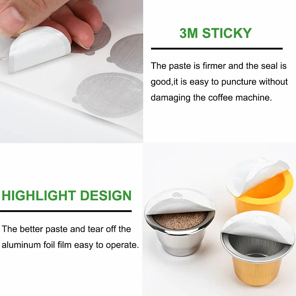 Tapas de aluminio para cápsulas de café reutilizables y rellenables, filtro de acero inoxidable, compatible con máquinas de línea original Nespresso (100 tapas (37 mm)