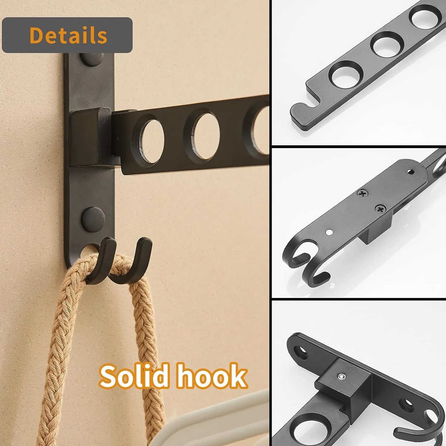 JOOM Percha de Pared Plegable plegplegplegperadora de Percha de Ropa Rack de Almacenamiento de Organizador de Perchas Secadora de Negro (un Paquete)