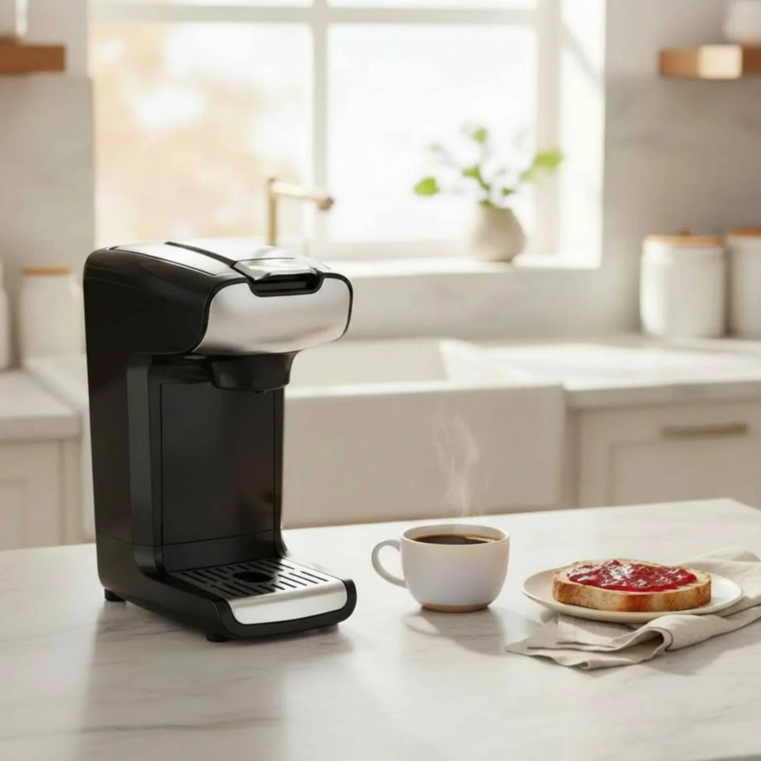 Cafetera Eléctrica Máquina de Café Individual 2 en 1 Cafetera de Cápsulas Cafetera de Filtro con Capacidad para Taza de 300ml Cuerpo Compacto y