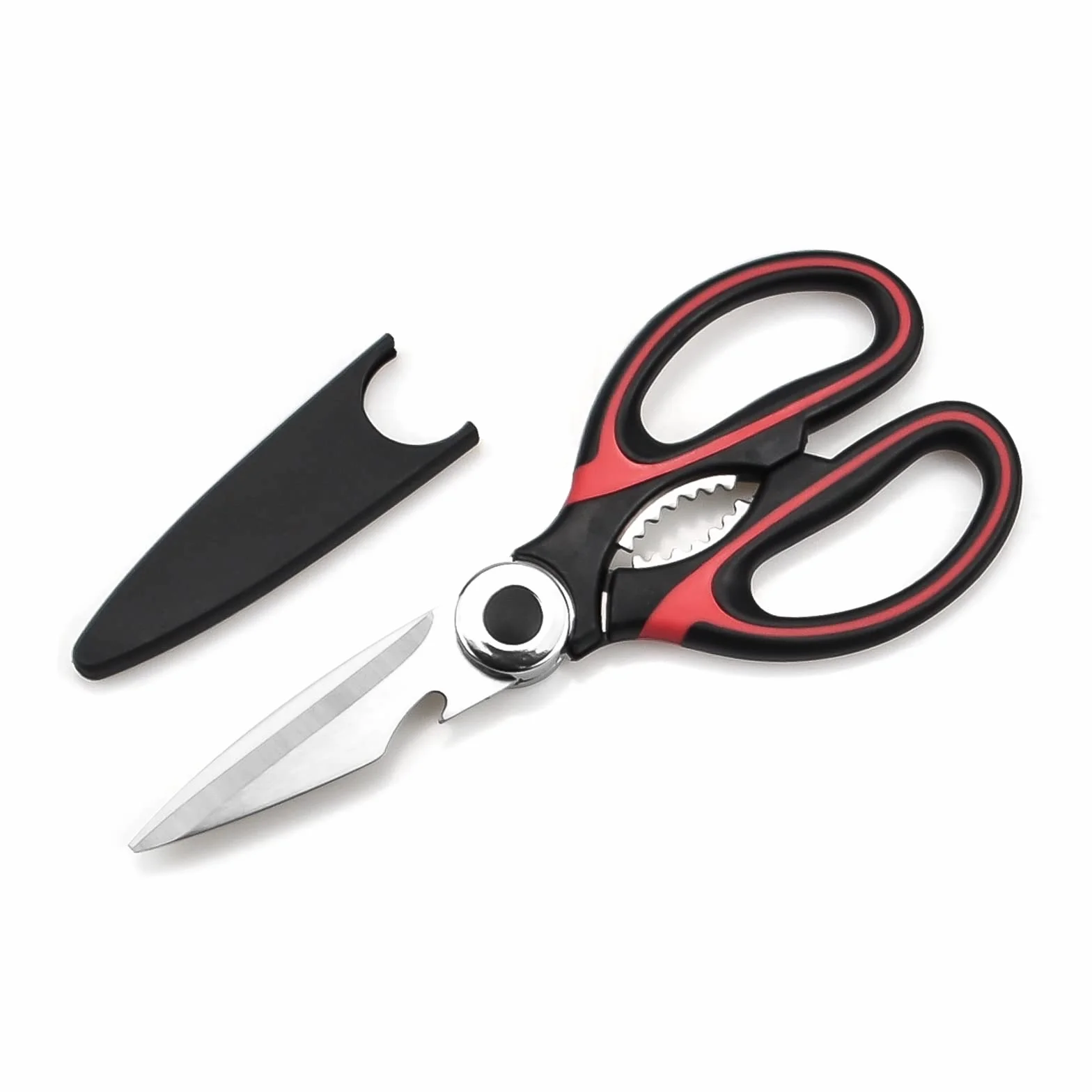 Tijeras de Cocina Multifunción Profesionales Con Funda Protectora - Acero Inoxidable Para Pollo, Carne, Verduras, Hierbas, Barbacoa (Rojo)