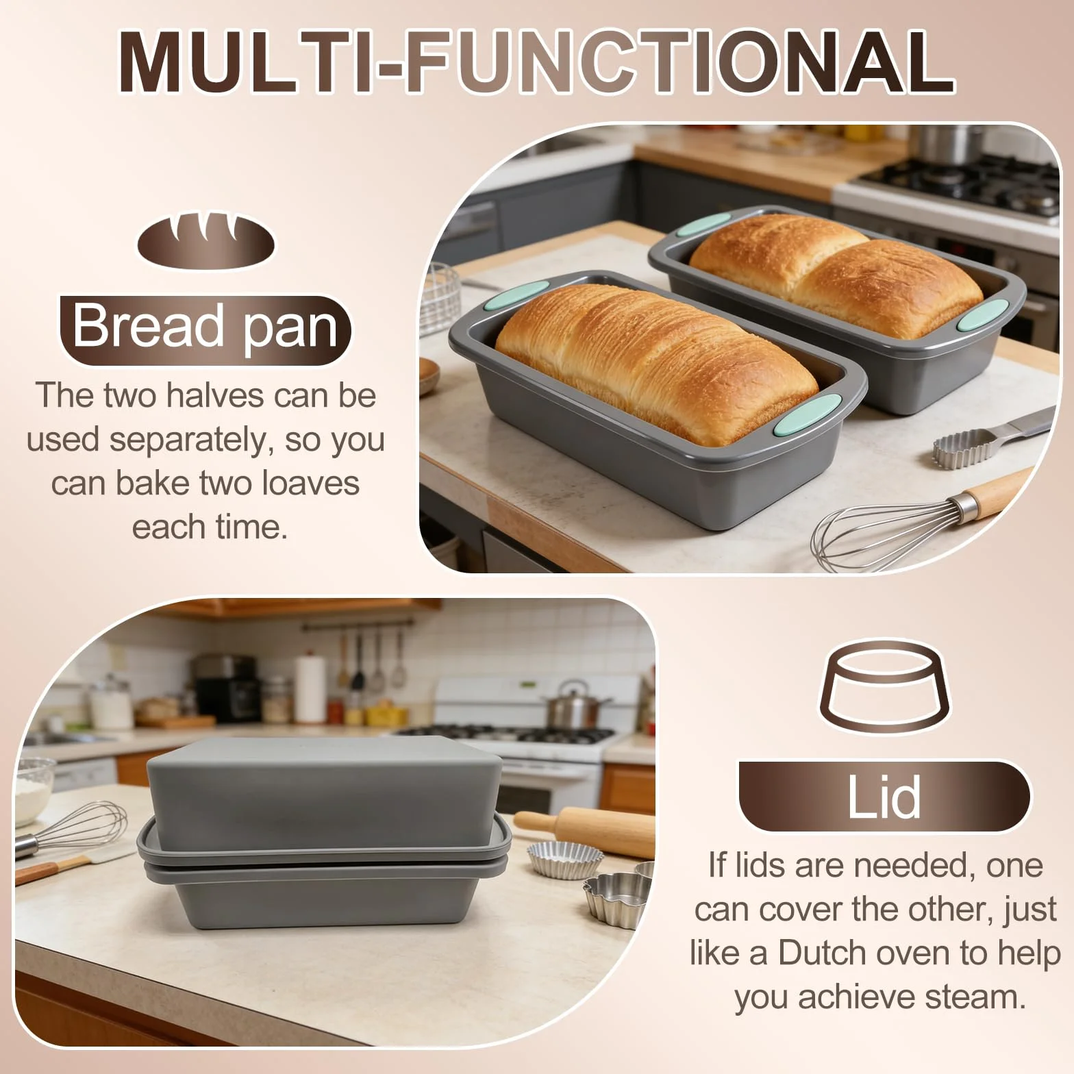 2 Piezas Molde Silicona Bizcocho, Moldes de Silicona para Hornear Pan, Moldes Silicona Reposteria Rectangular Antiadherente, Molde Bizcocho Horno Libre de BPA para Freidora de Aire 28 x 15 x 6.5 cm